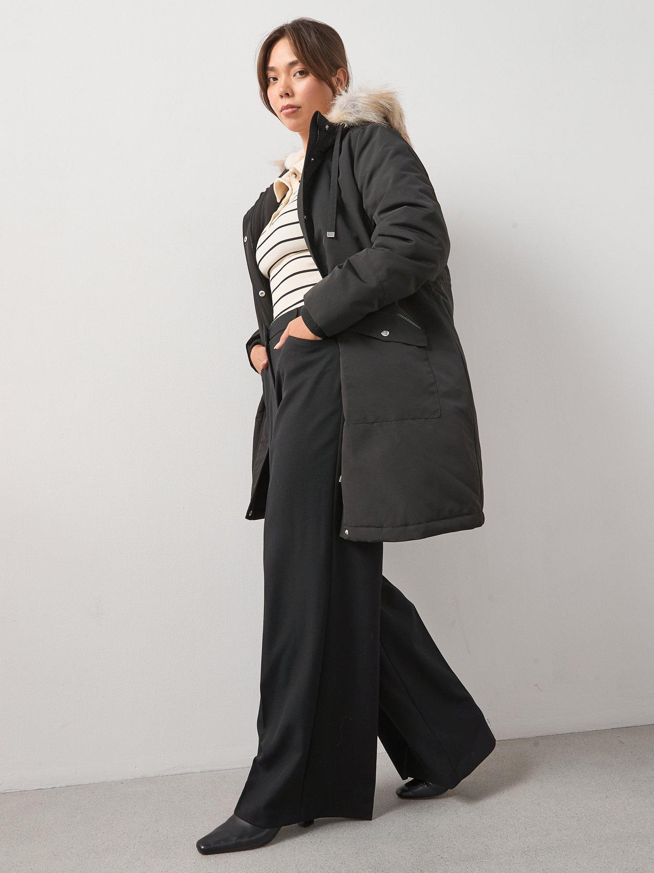 Image 4 of 6 of V by Very Curve Faux Fur Trim Parka Coat - Black