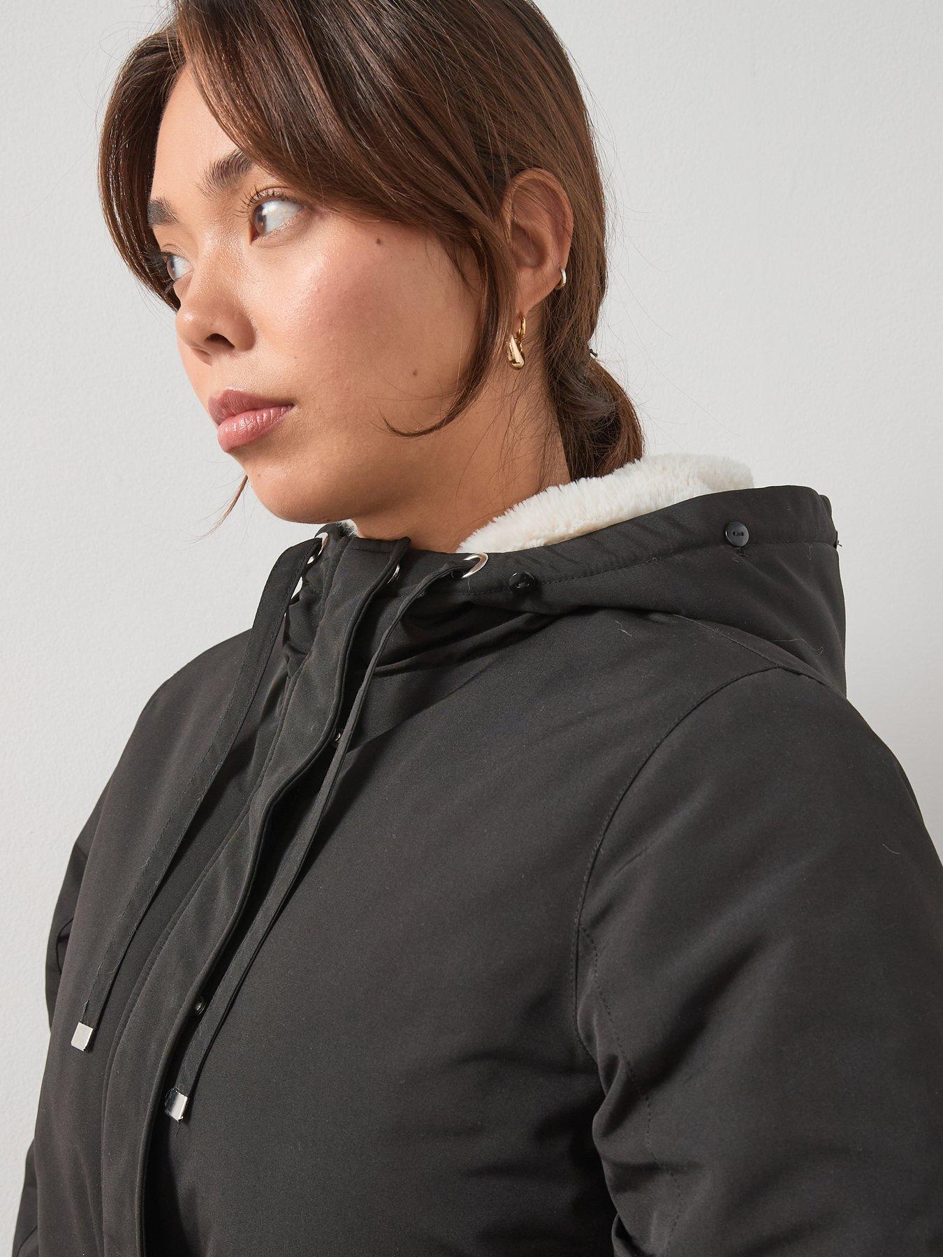 Image 5 of 6 of V by Very Curve Faux Fur Trim Parka Coat - Black