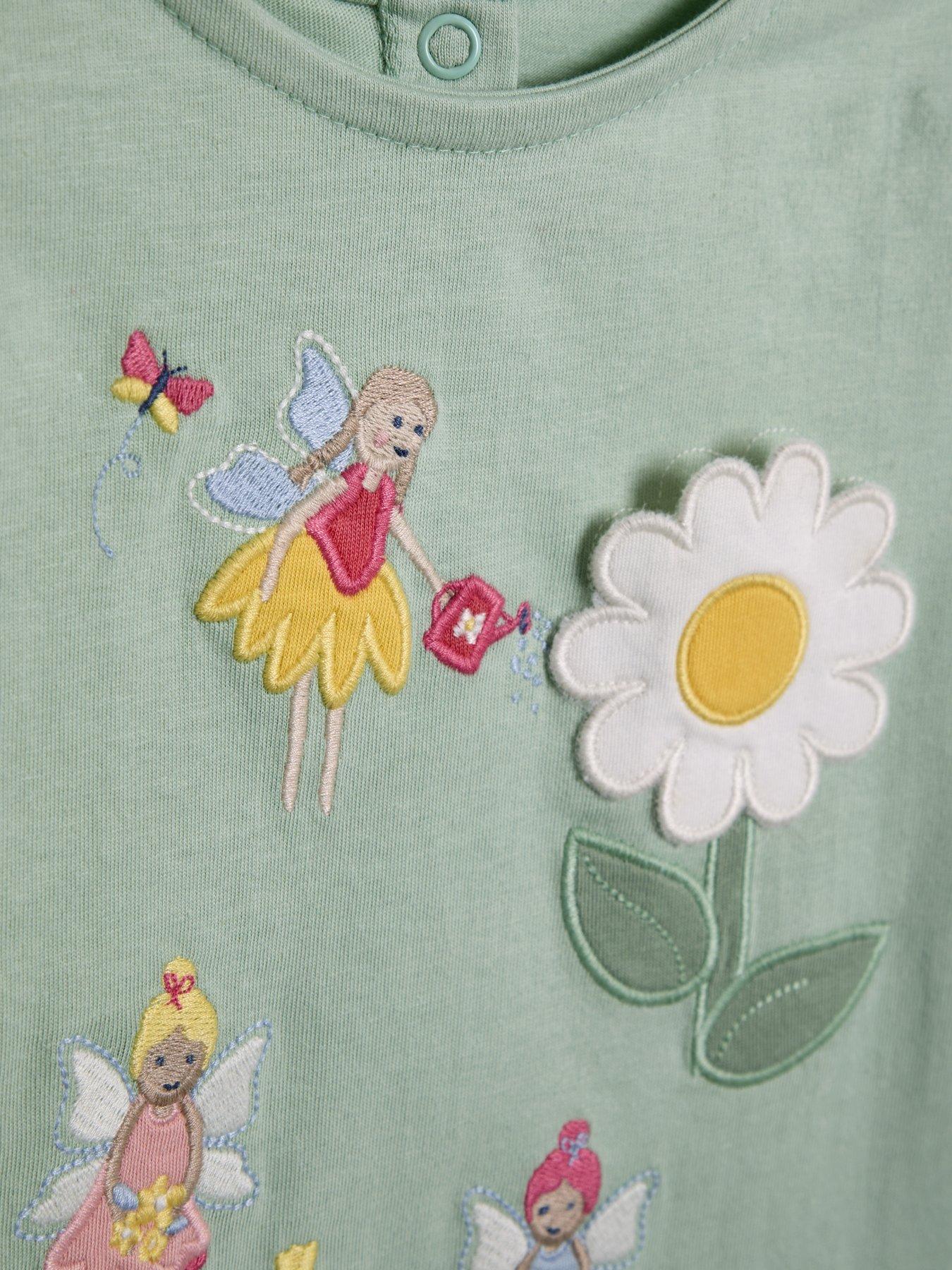  image of jojo-maman-bebe-girls-fairy-applique-daisy-pocket-t-shirt-green
