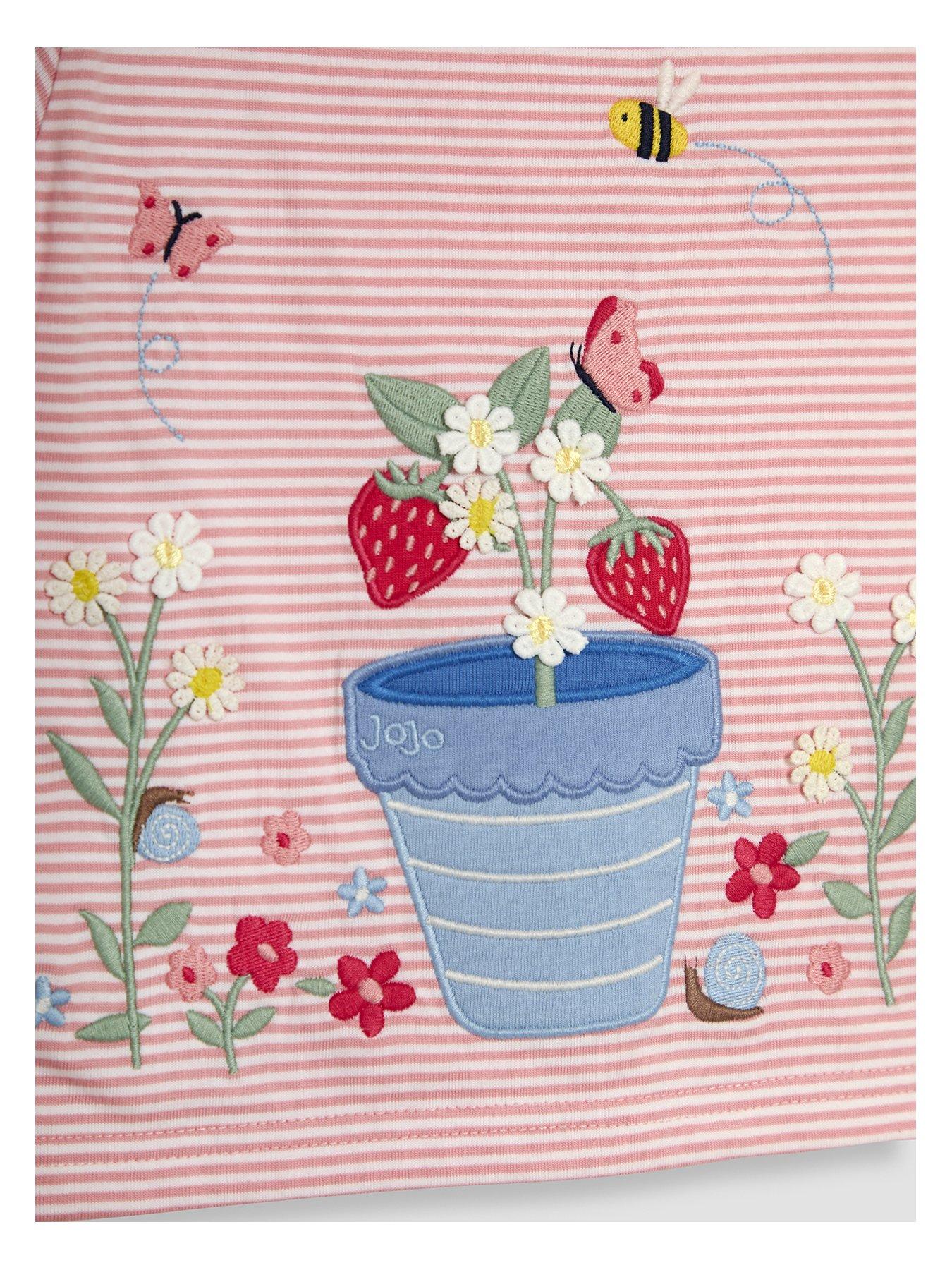  image of jojo-maman-bebe-girls-strawberry-applique-t-shirt-pink
