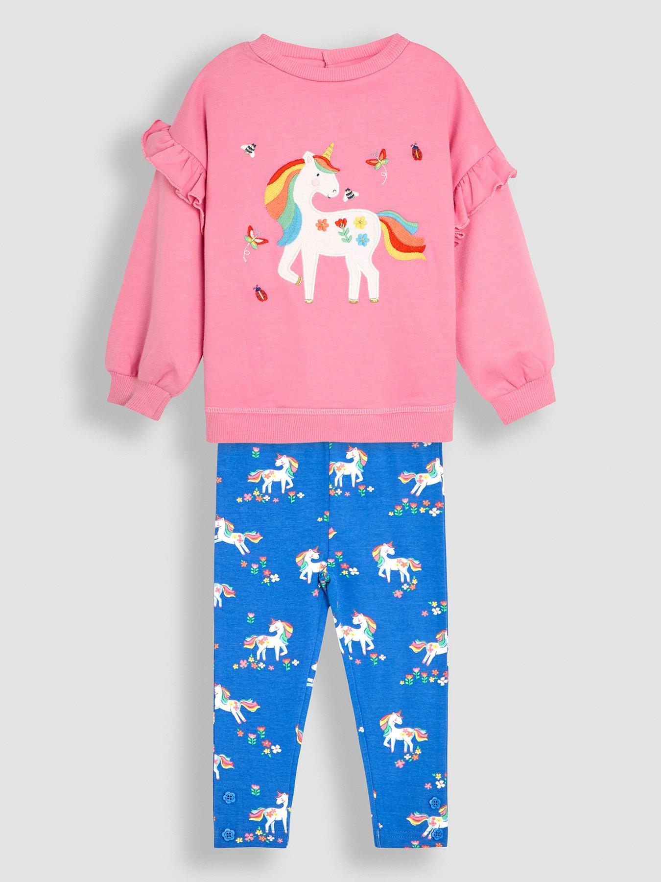  image of jojo-maman-bebe-girls-unicorn-applique-sweatshirt-leggings-set-pink
