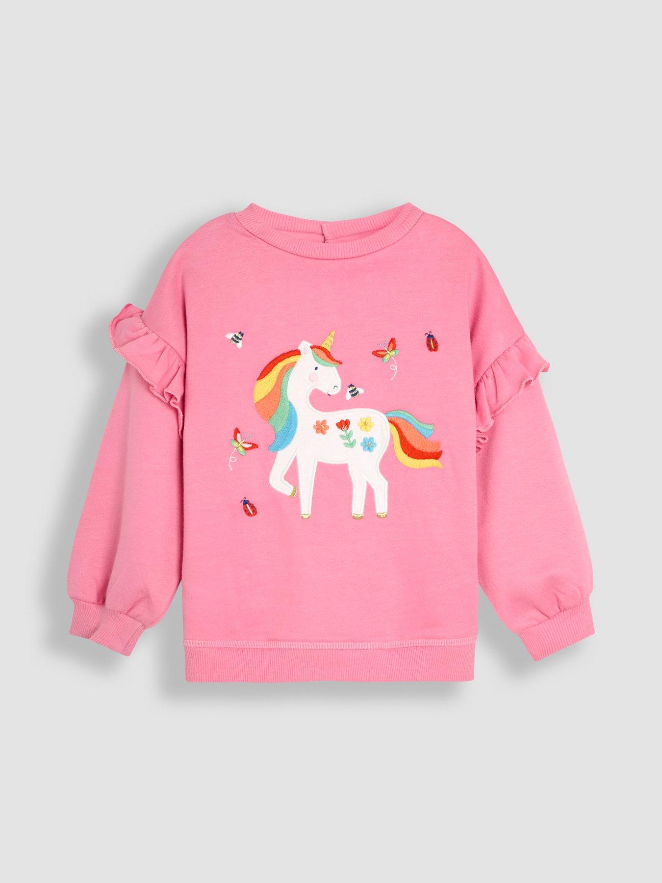  image of jojo-maman-bebe-girls-unicorn-applique-sweatshirt-leggings-set-pink