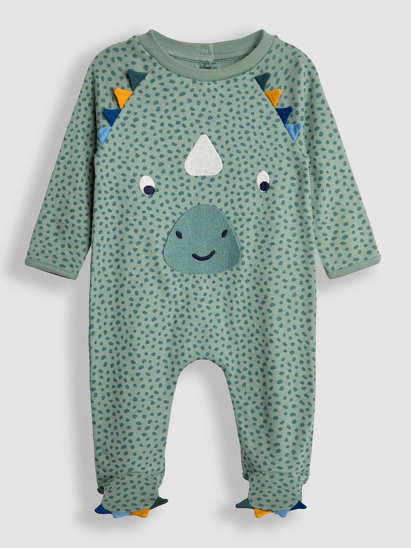  image of jojo-maman-bebe-baby-unisex-dino-applique-sleepsuit-green
