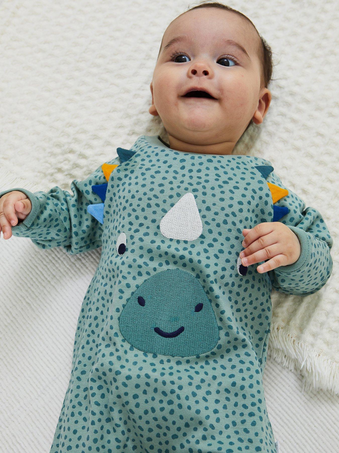  image of jojo-maman-bebe-baby-unisex-dino-applique-sleepsuit-green