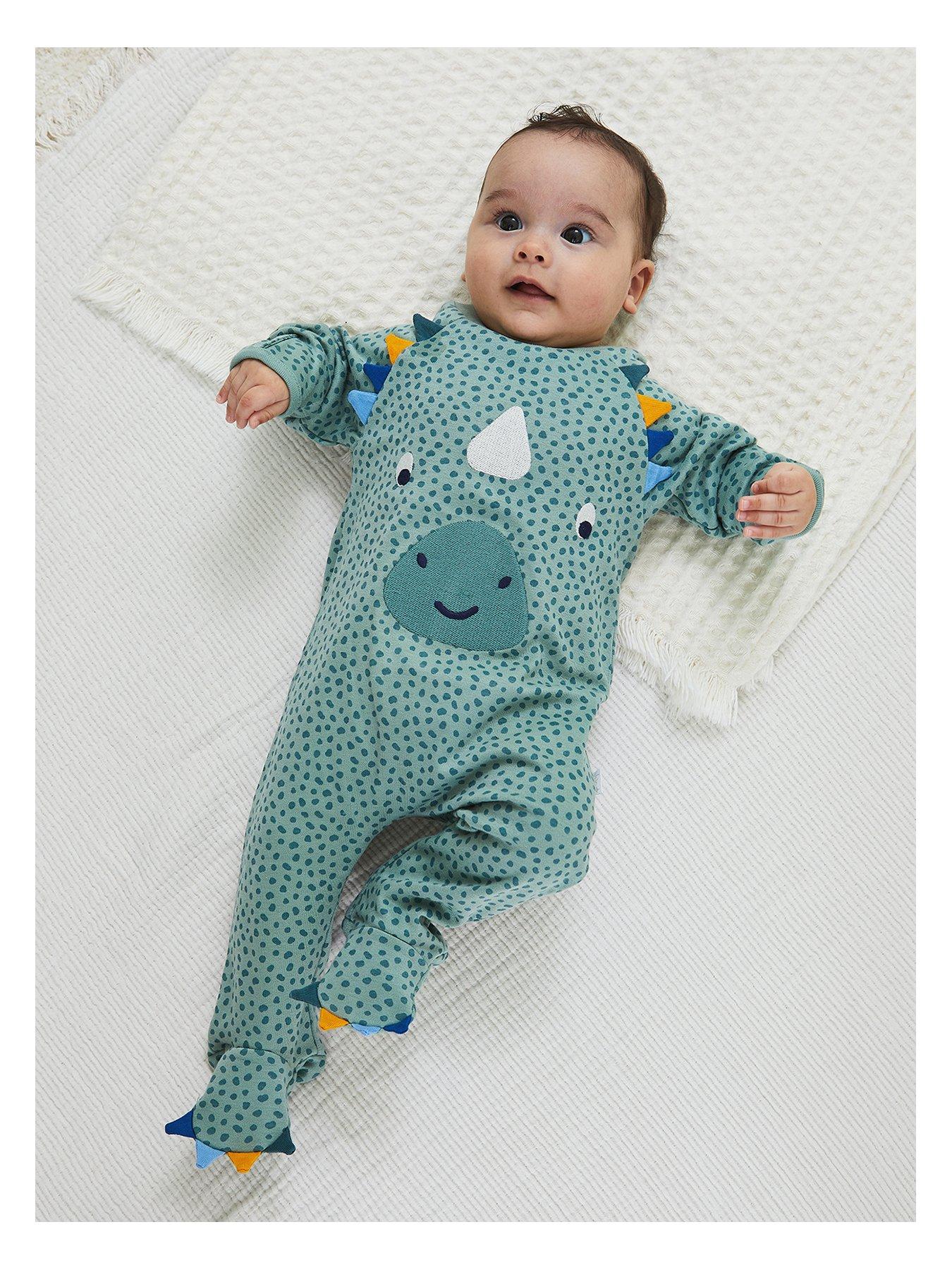  image of jojo-maman-bebe-baby-unisex-dino-applique-sleepsuit-green