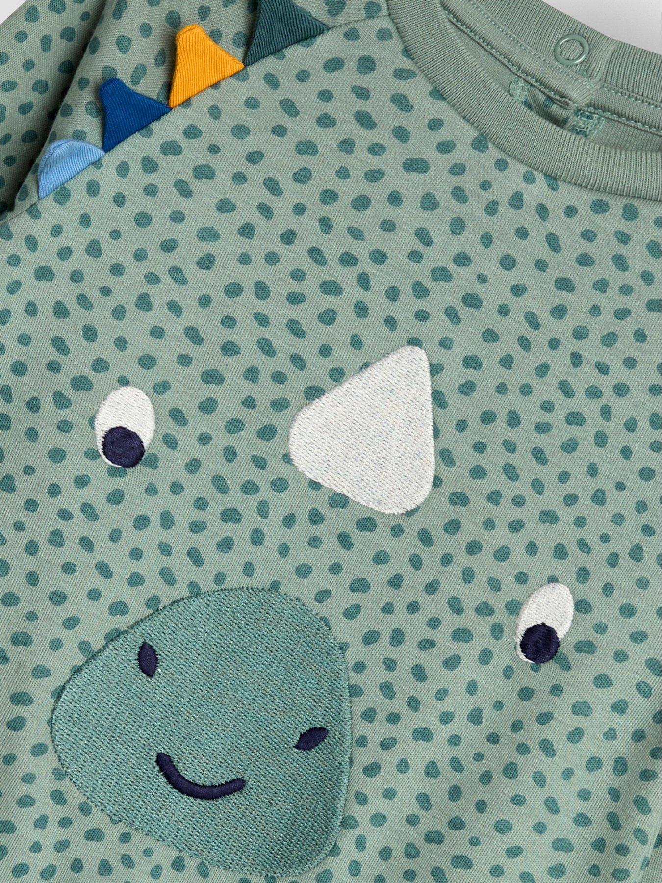  image of jojo-maman-bebe-baby-unisex-dino-applique-sleepsuit-green