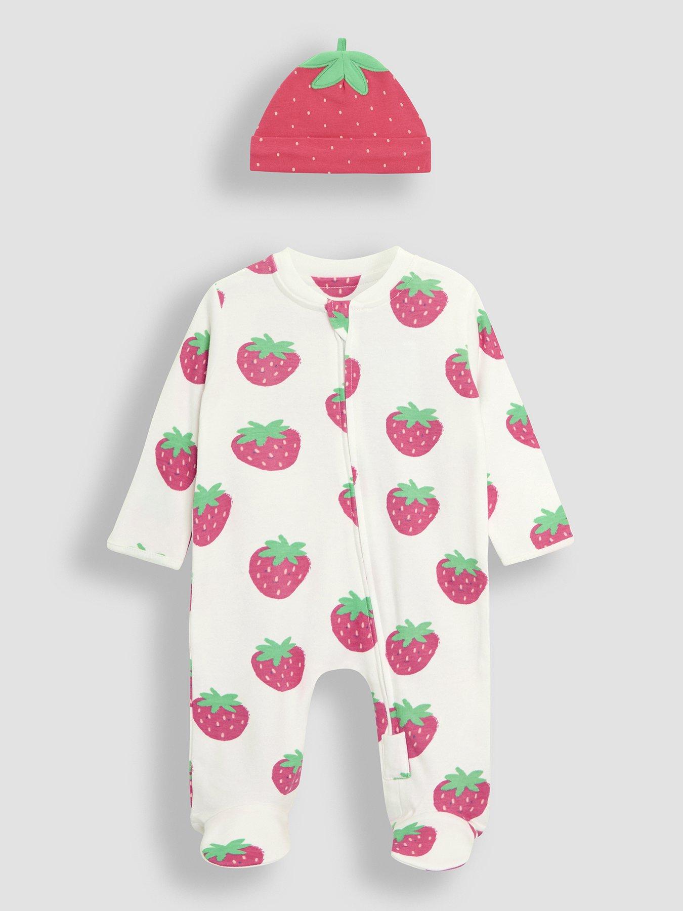 jojo-maman-bebe-baby-girls-2-pack-strawberry-sleepsuit-hat-set-white