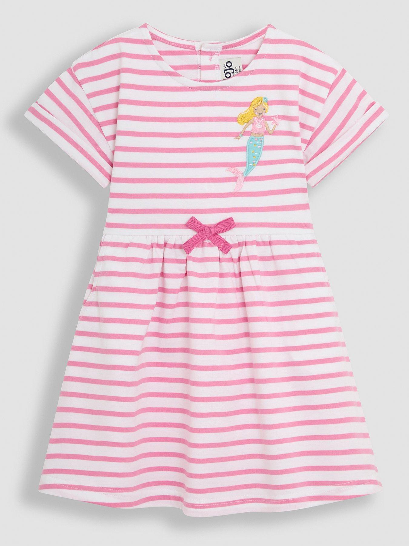 Image 1 of 3 of JoJo Maman Bebe Girls Mermaid Applique Stripe Dress - Pink