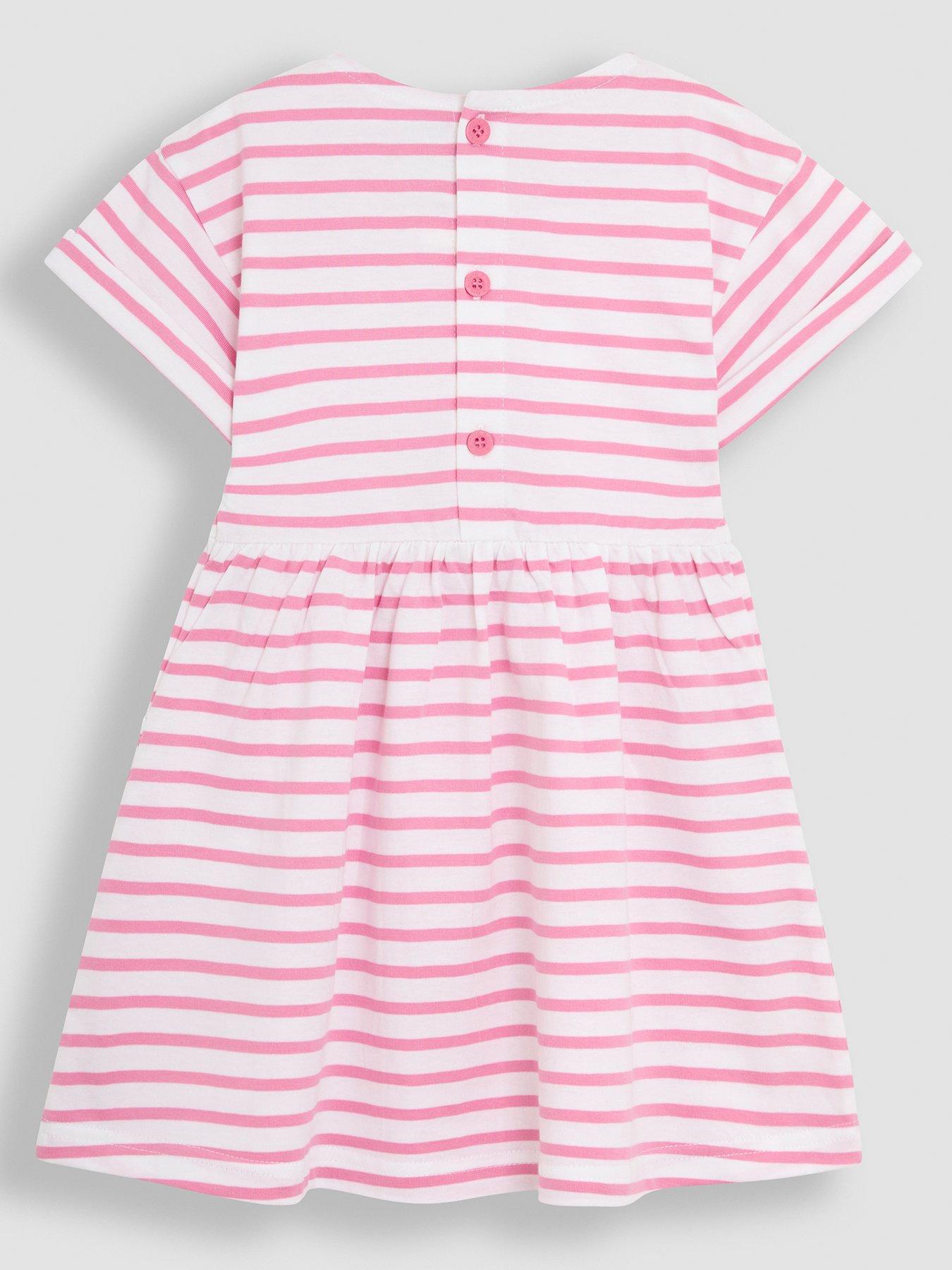 Image 2 of 3 of JoJo Maman Bebe Girls Mermaid Applique Stripe Dress - Pink