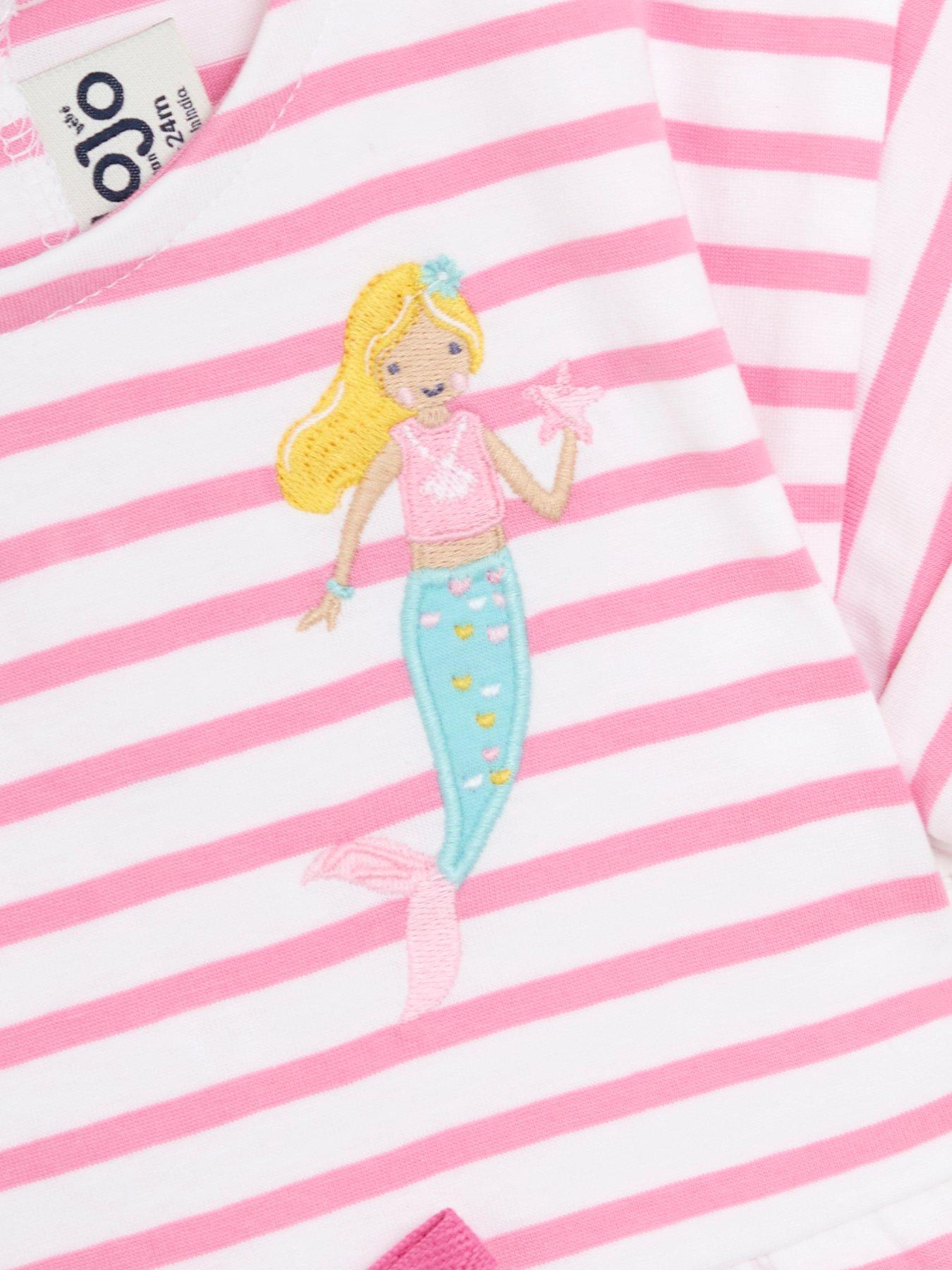 Image 3 of 3 of JoJo Maman Bebe Girls Mermaid Applique Stripe Dress - Pink