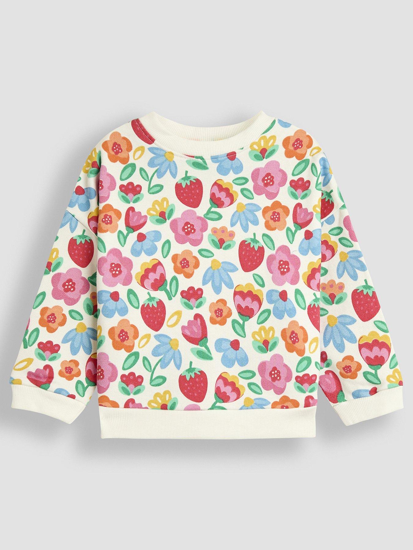  image of jojo-maman-bebe-girls-strawberry-floral-sweatshirt-cream