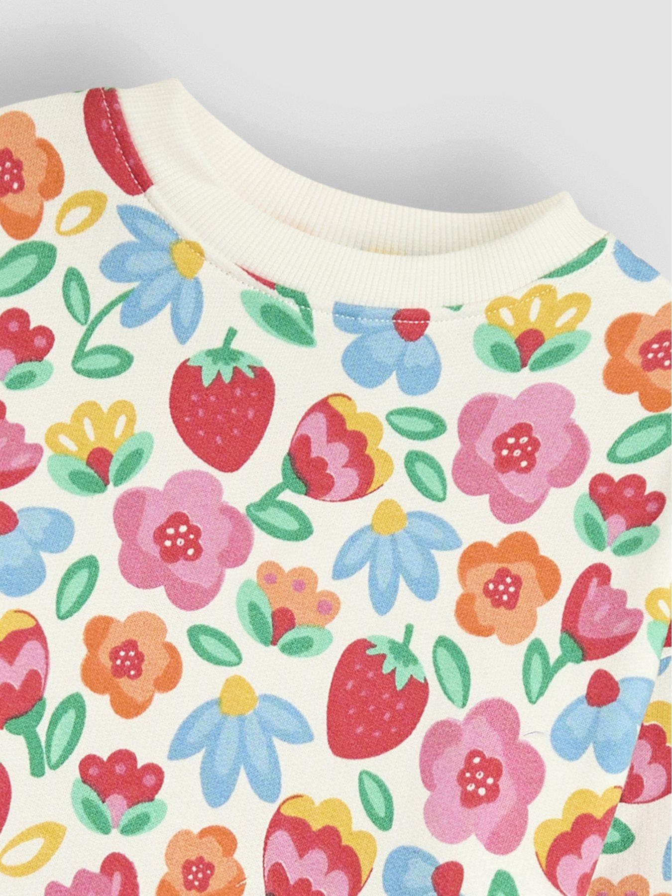  image of jojo-maman-bebe-girls-strawberry-floral-sweatshirt-cream