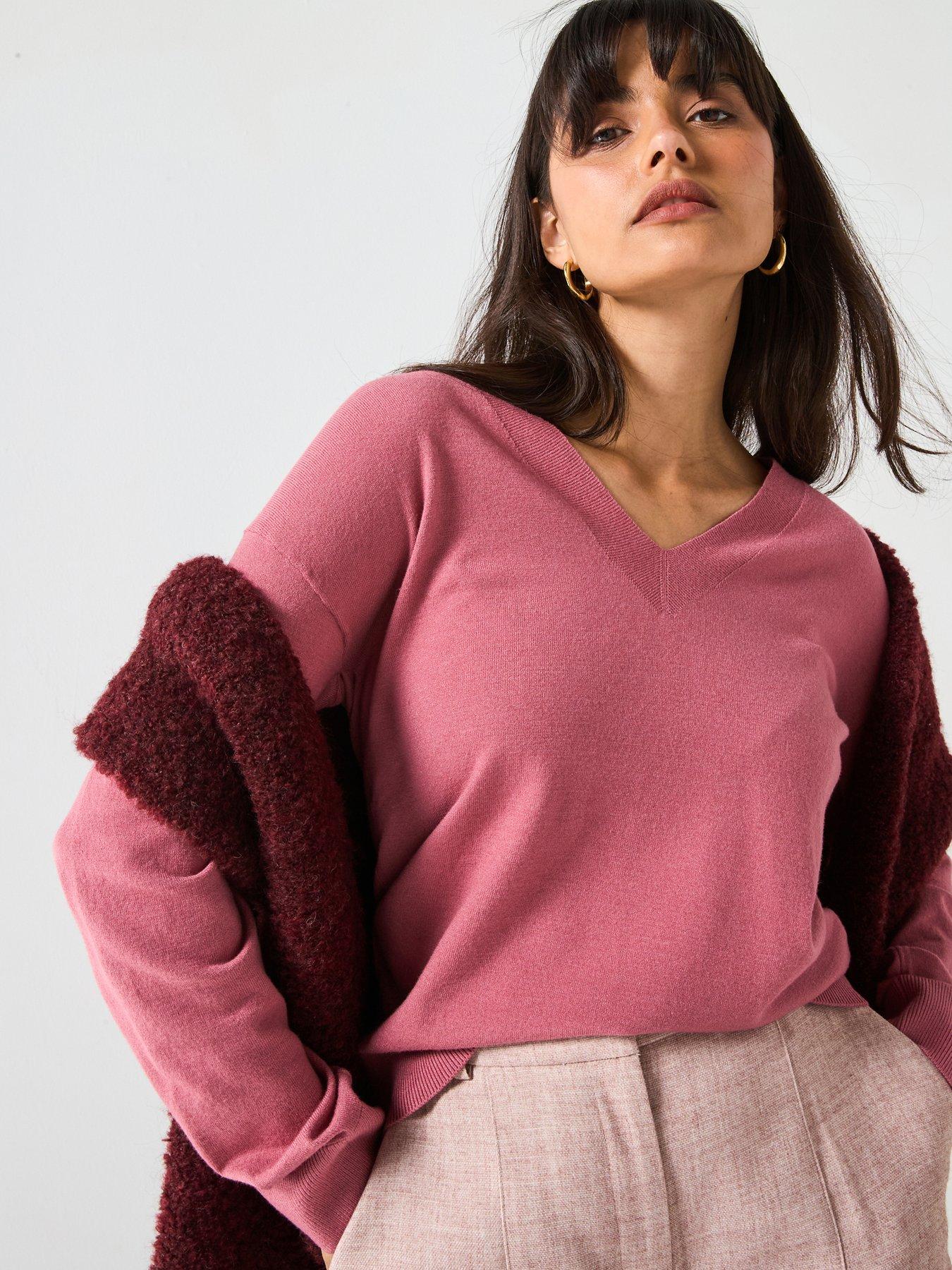 undefined Classic Comfort V Neck Jumper - Pink