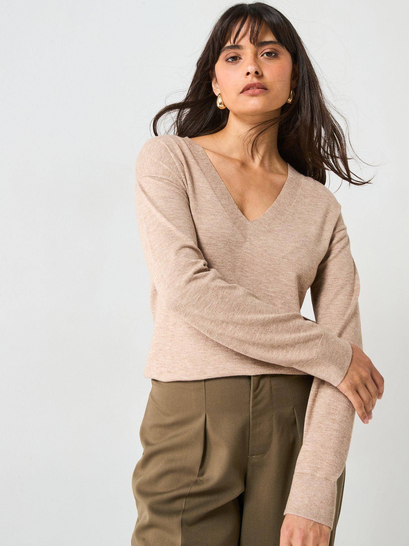 Image 1 of 5 of V by Very Classic Comfort V Neck Jumper - Neutral