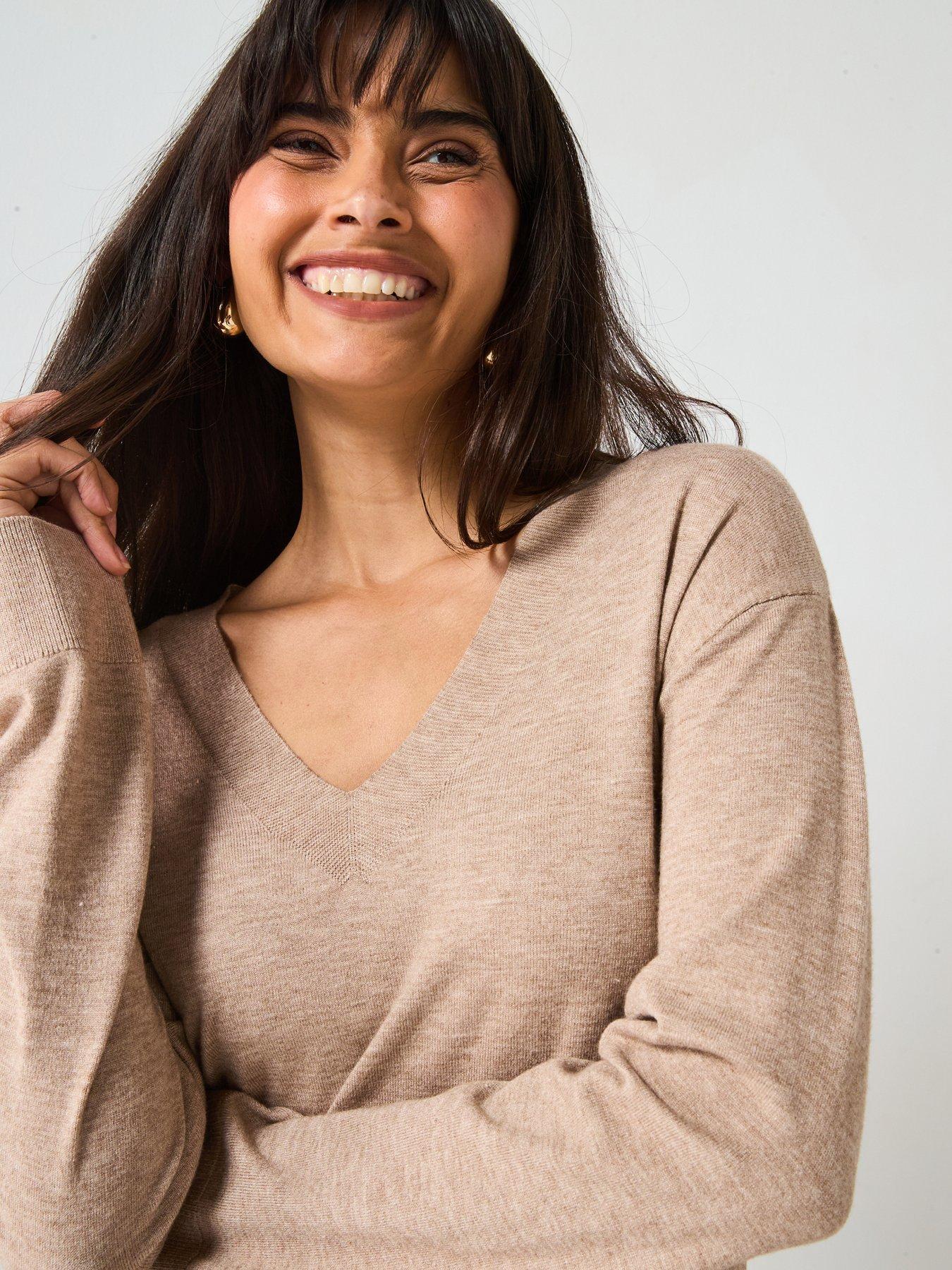 Image 4 of 5 of V by Very Classic Comfort V Neck Jumper - Neutral