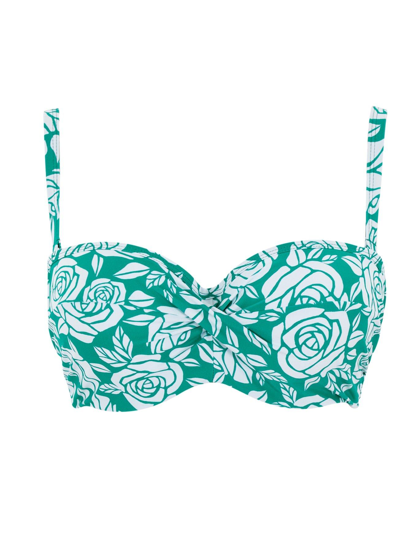  image of panache-swim-ella-english-rose-green-white-bandeau-bikini-top-english-rose-print