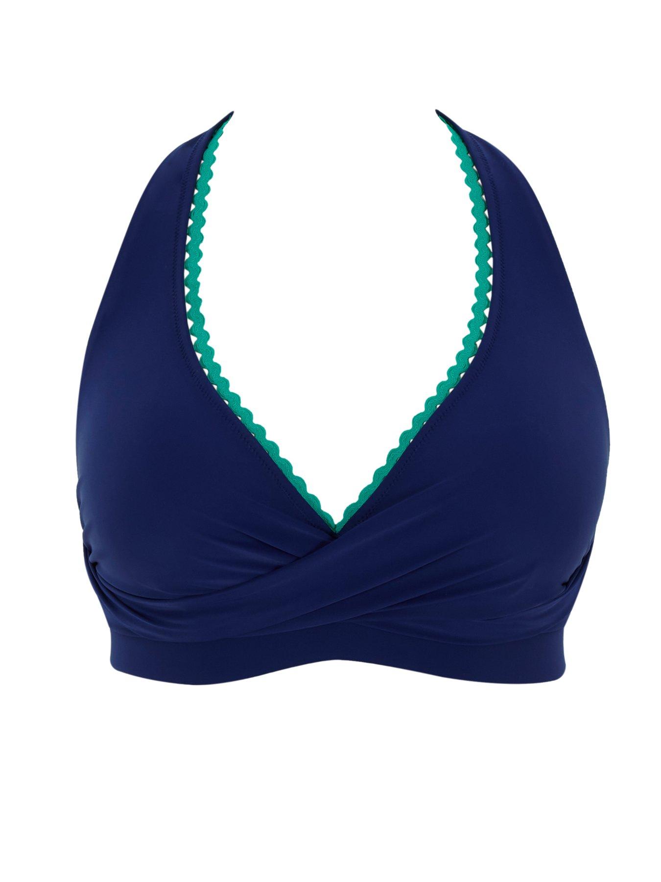  image of panache-swim-sofia-ric-rac-navy-non-wired-halterneck-bikini-ric-rac-navy