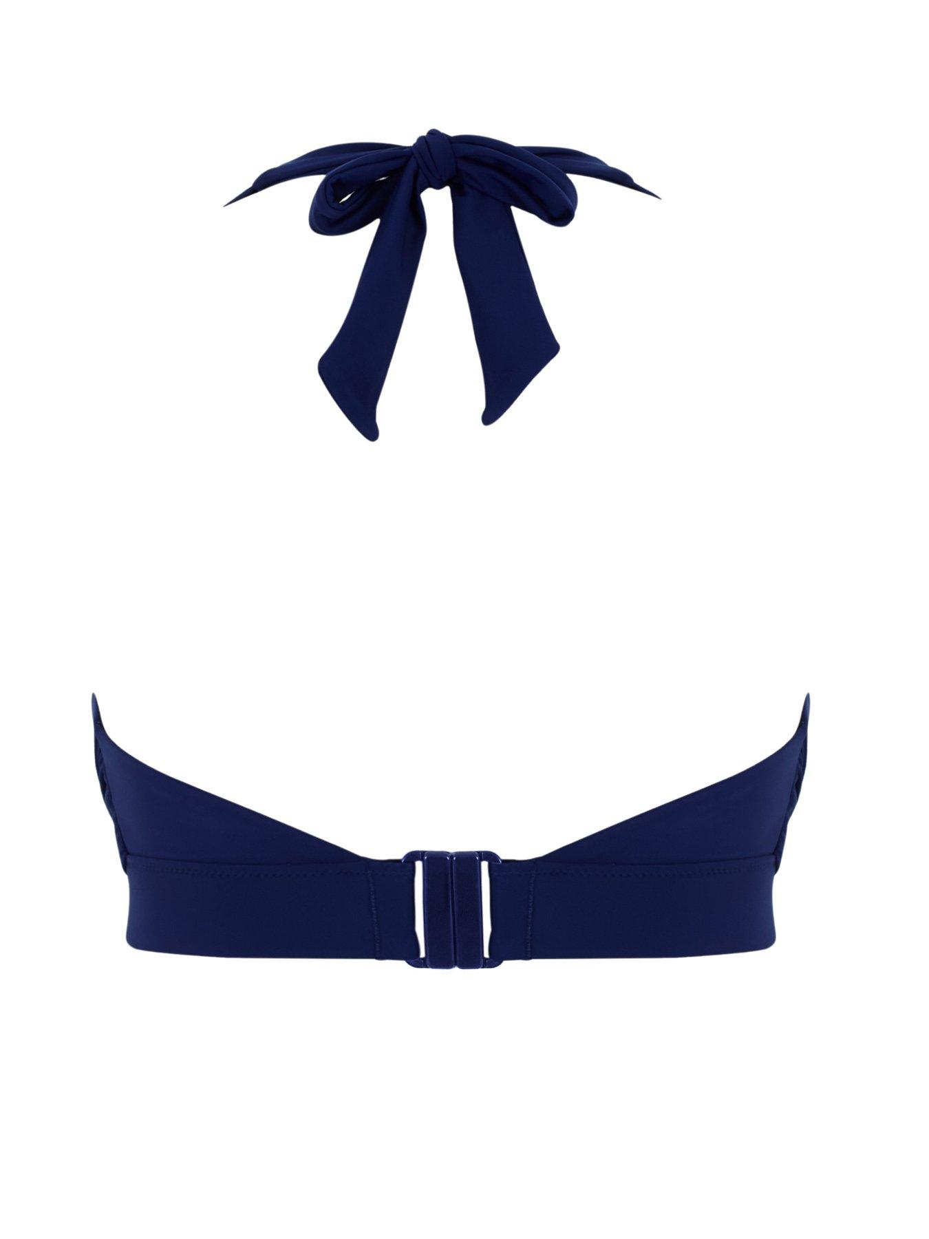  image of panache-swim-sofia-ric-rac-navy-non-wired-halterneck-bikini-ric-rac-navy