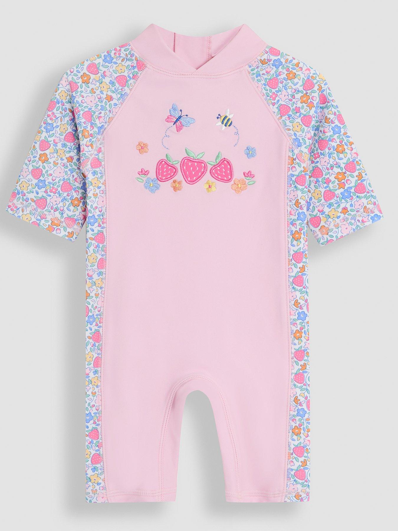  image of jojo-maman-bebe-girls-strawberry-ditsy-sun-protection-suit-pink