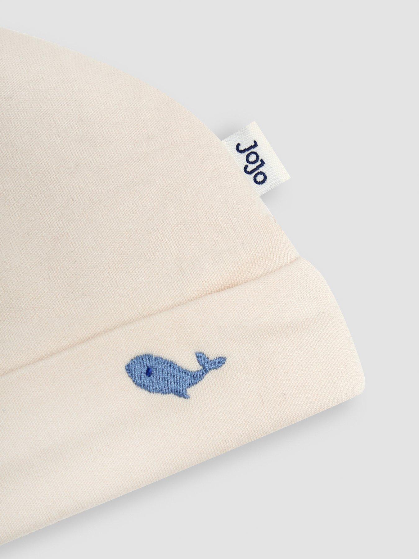  image of jojo-maman-bebe-baby-boys-2-pack-embroidered-whale-sleepsuit-amp-hat-set-beige