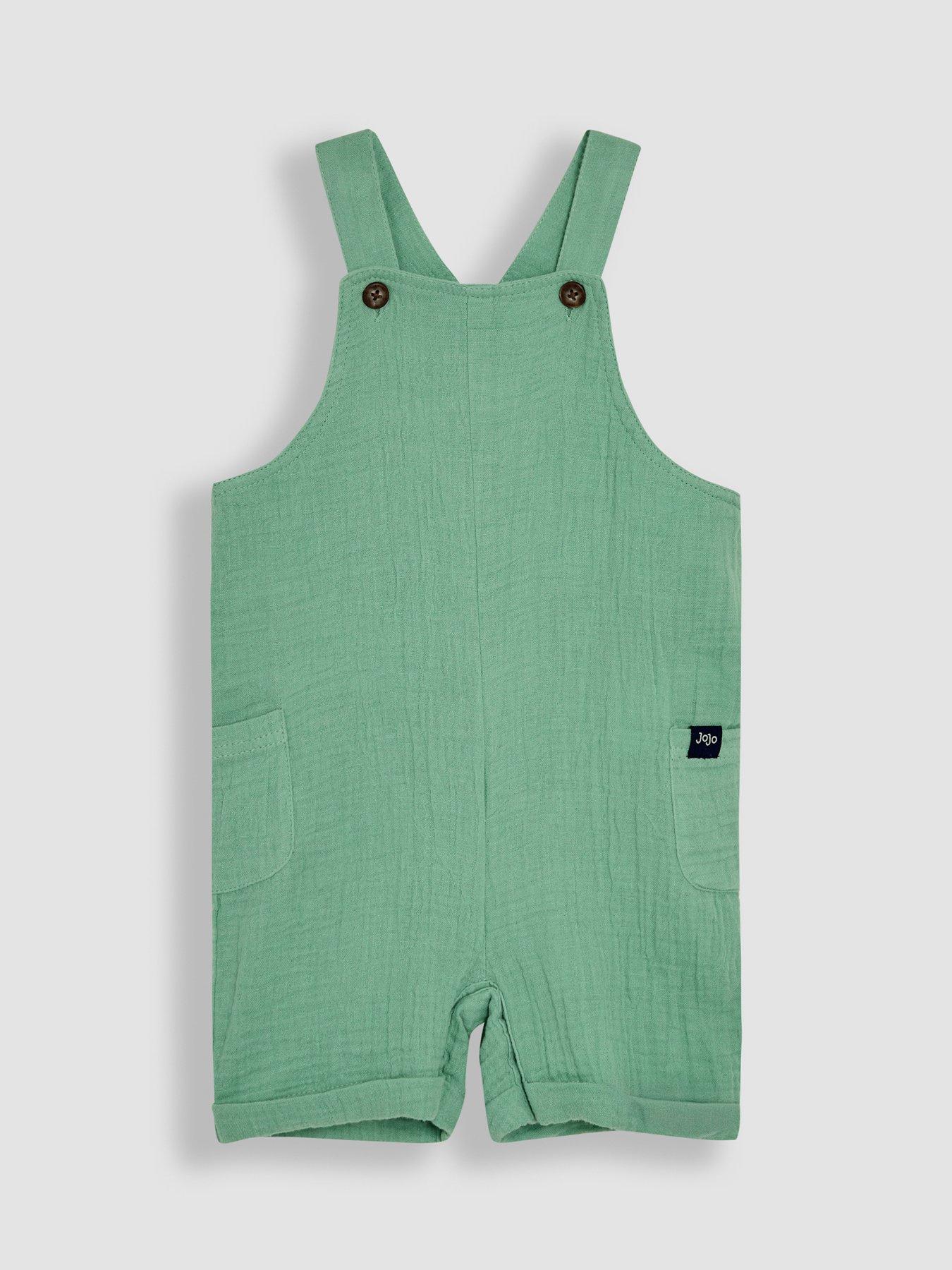  image of jojo-maman-bebe-boys-2-piece-cheesecloth-dungarees-bodysuit-set-green