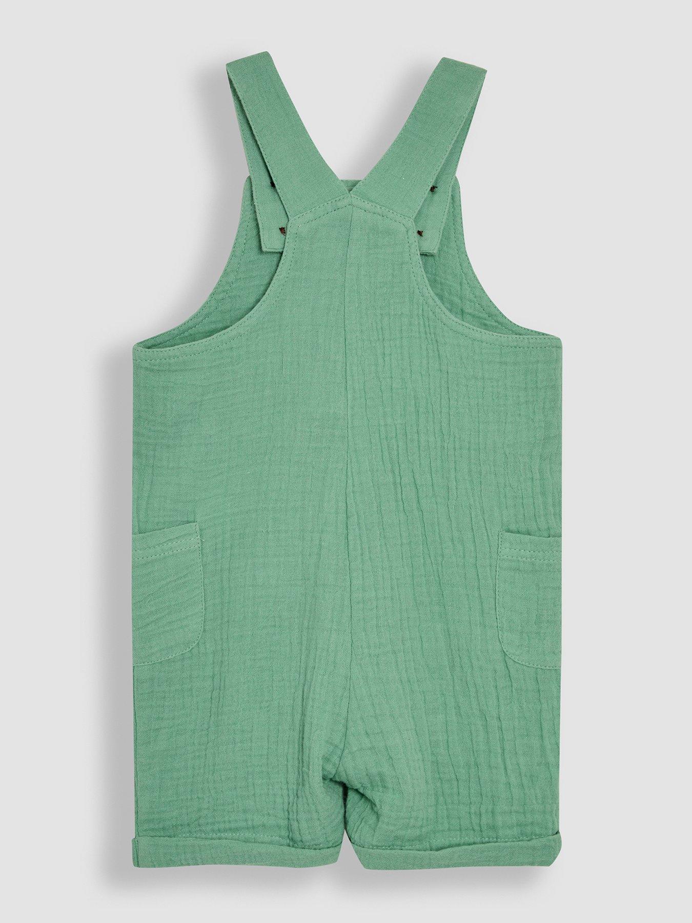  image of jojo-maman-bebe-boys-2-piece-cheesecloth-dungarees-bodysuit-set-green