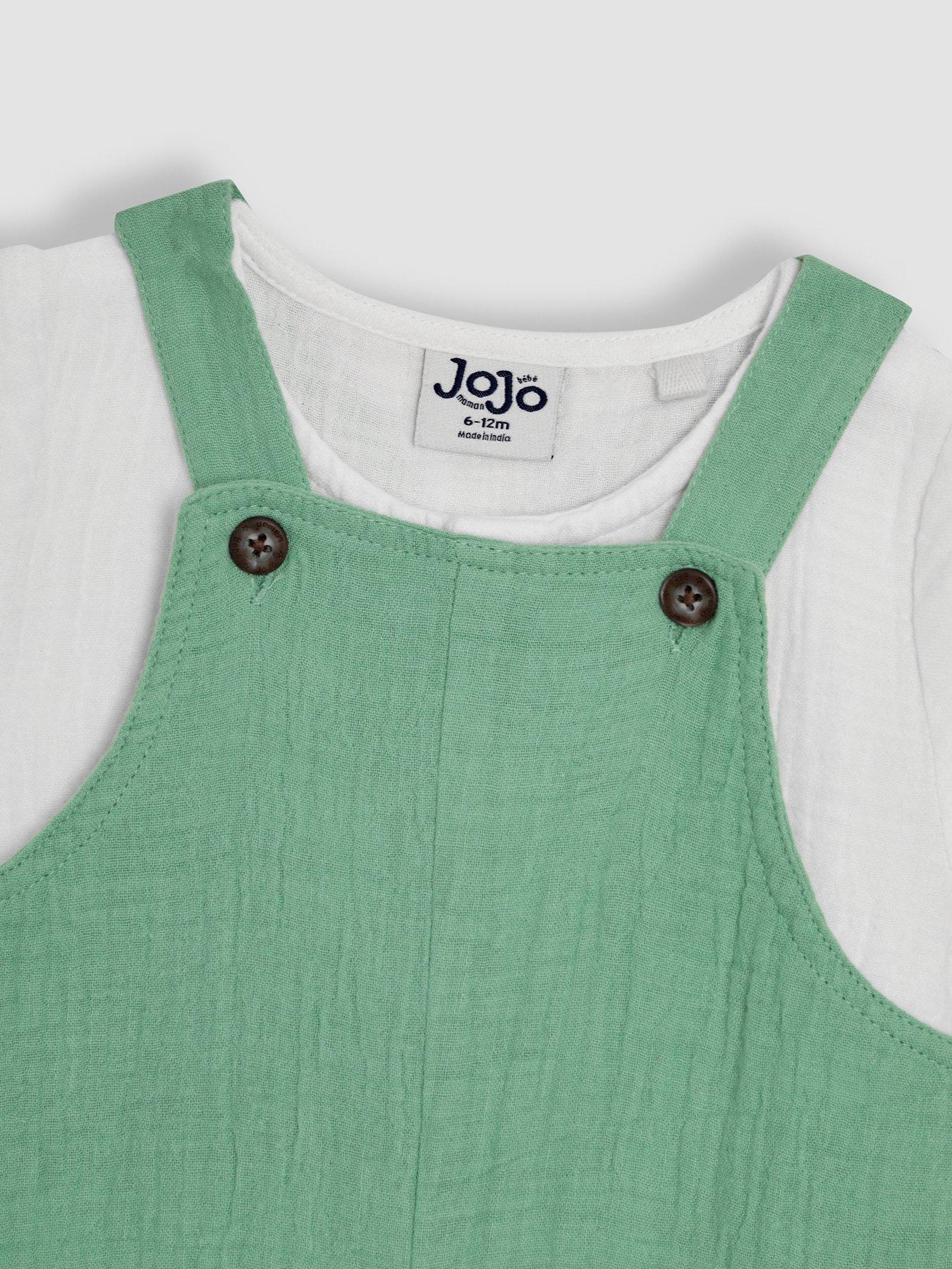 image of jojo-maman-bebe-boys-2-piece-cheesecloth-dungarees-bodysuit-set-green