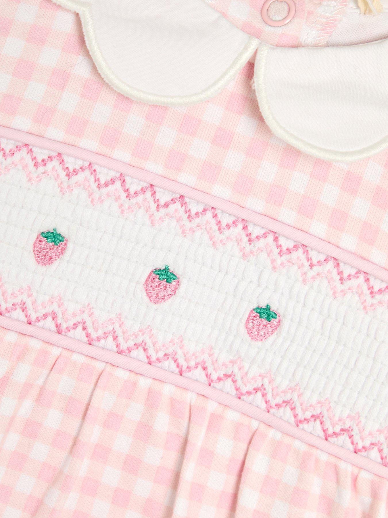  image of jojo-maman-bebe-baby-girls-strawberry-smocked-sleepsuit-pink