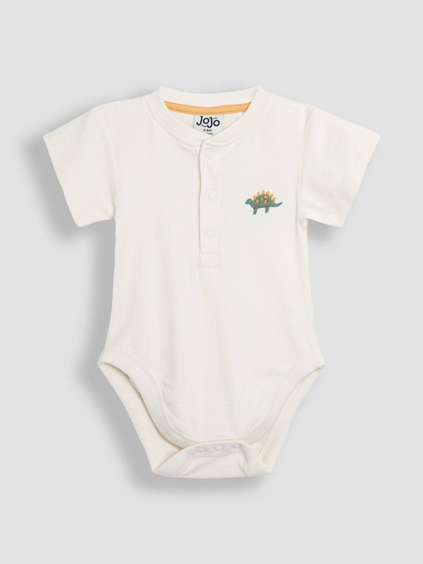 Image 4 of 7 of JoJo Maman Bebe Baby Boys 2 Pack Stegosaurus & Plain Short Sleeve Bodysuits - Blue