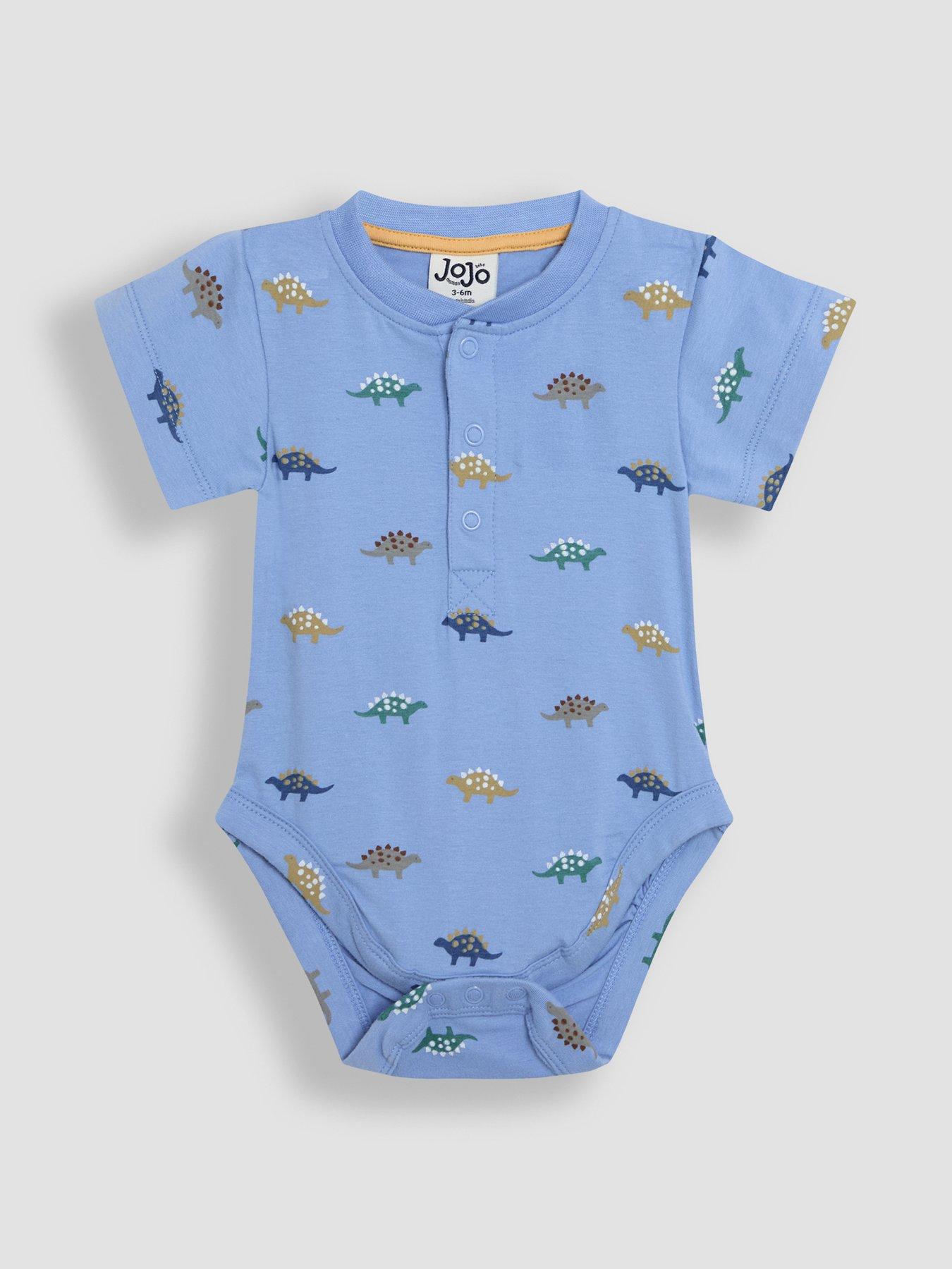 Image 5 of 7 of JoJo Maman Bebe Baby Boys 2 Pack Stegosaurus & Plain Short Sleeve Bodysuits - Blue