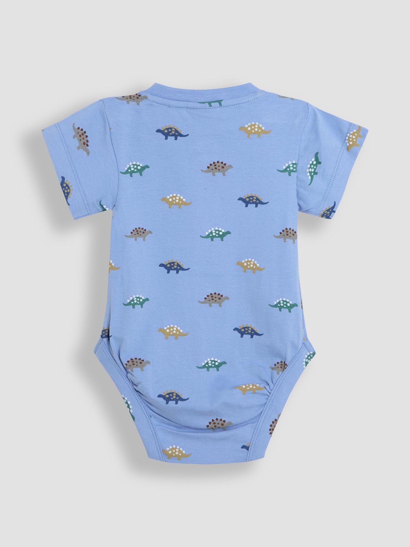 Image 7 of 7 of JoJo Maman Bebe Baby Boys 2 Pack Stegosaurus & Plain Short Sleeve Bodysuits - Blue