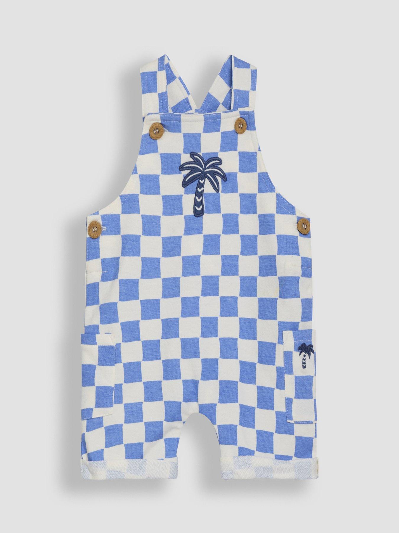  image of jojo-maman-bebe-baby-boys-2-piece-checkerboard-print-dungarees-amp-t-shirt-set-bluewhite