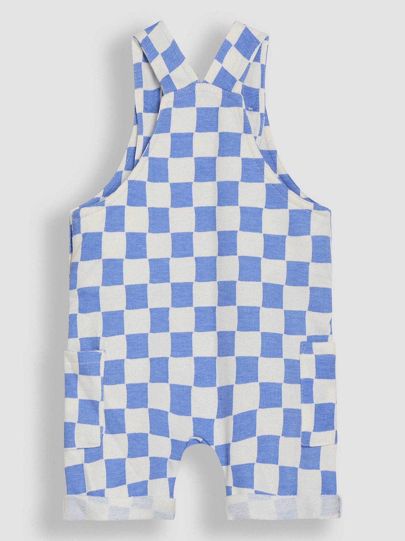  image of jojo-maman-bebe-baby-boys-2-piece-checkerboard-print-dungarees-amp-t-shirt-set-bluewhite
