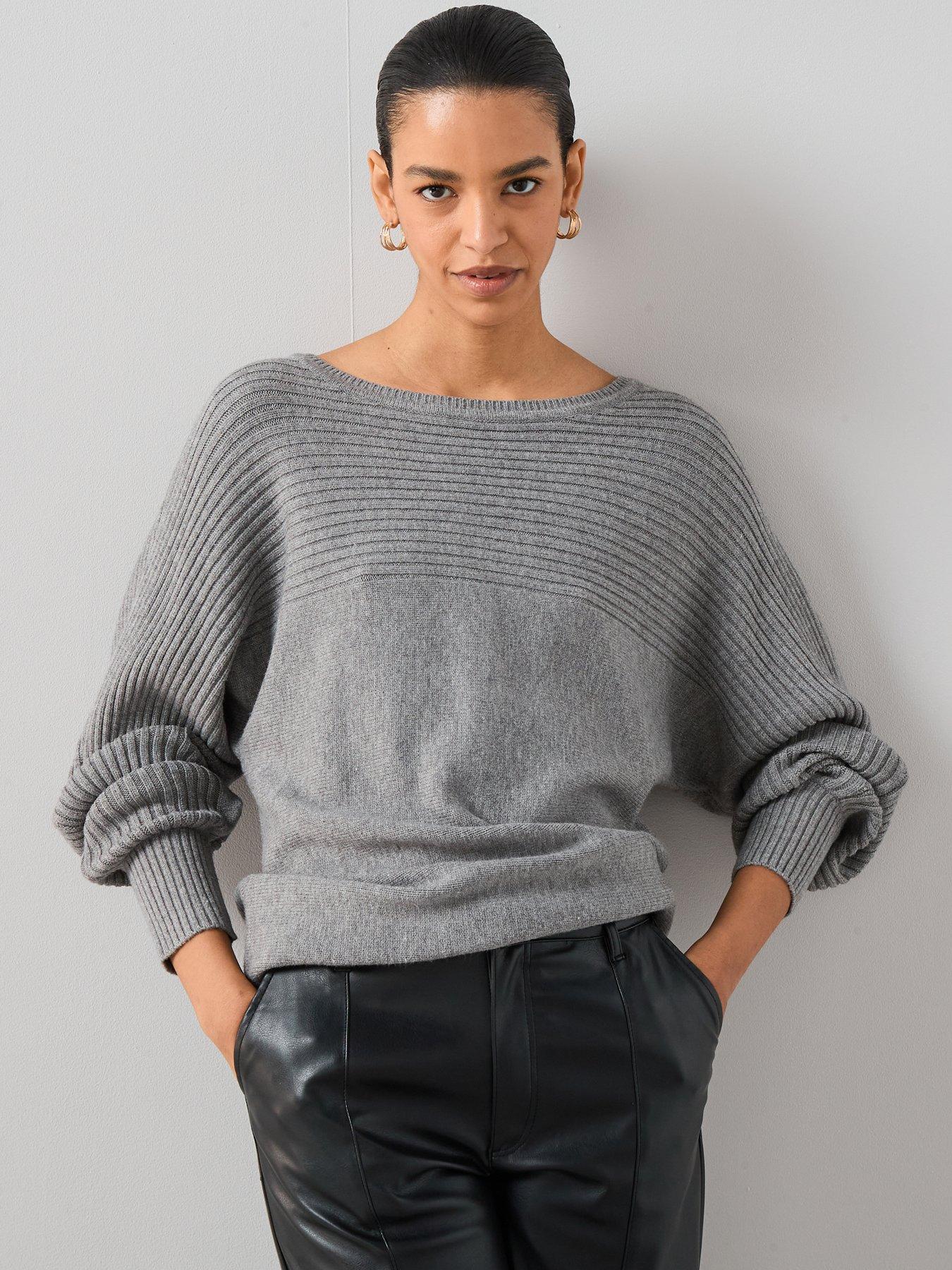 undefined Classic Comfort Batwing Slash Neck Jumper - Grey