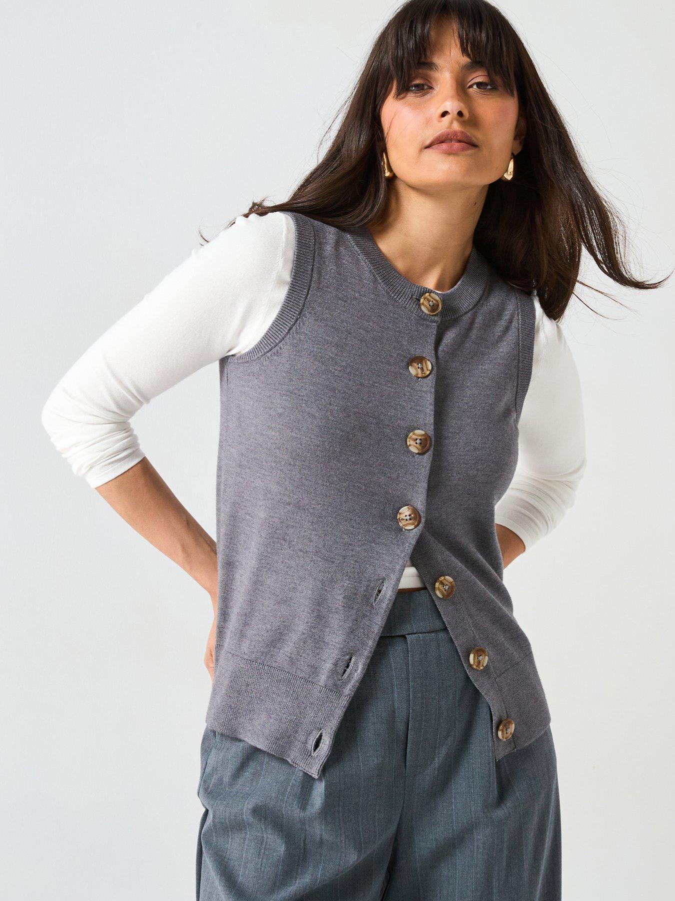 undefined Classic Comfort Button Through Sleeveless Tank - Grey