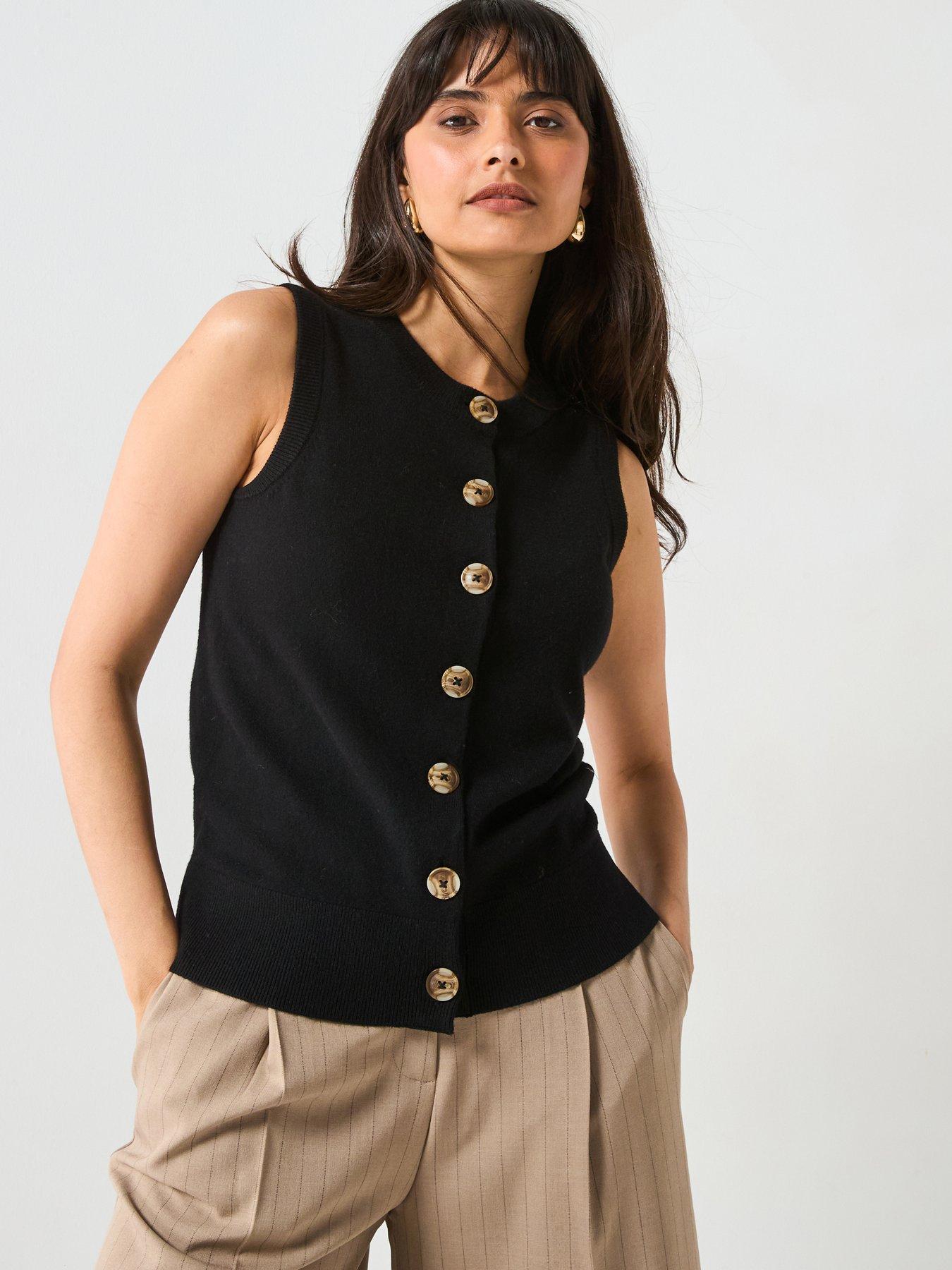 undefined Classic Comfort Button Through Sleeveless Tank - Black