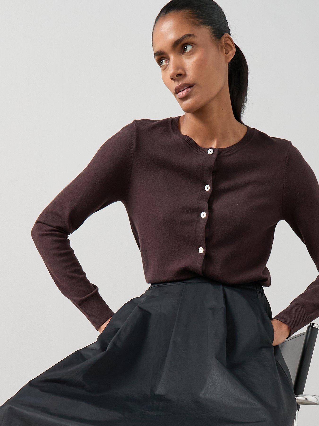 Image 4 of 6 of The Very Collection Classic Comfort Crew Neck Cardigan - Chocolate