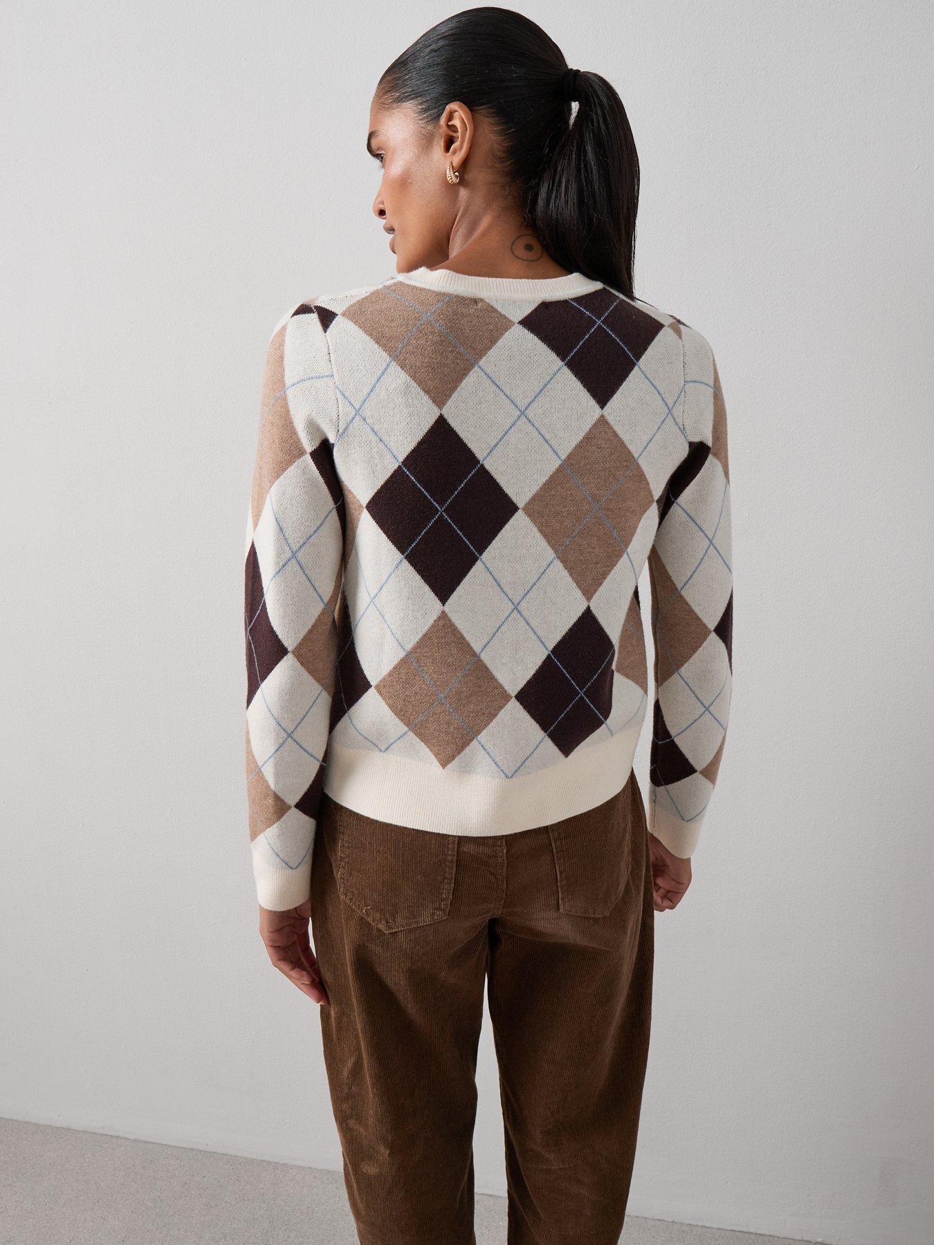 Image 2 of 6 of The Very Collection Classic Comfort Crew Neck Argyle Cardigan - Multi