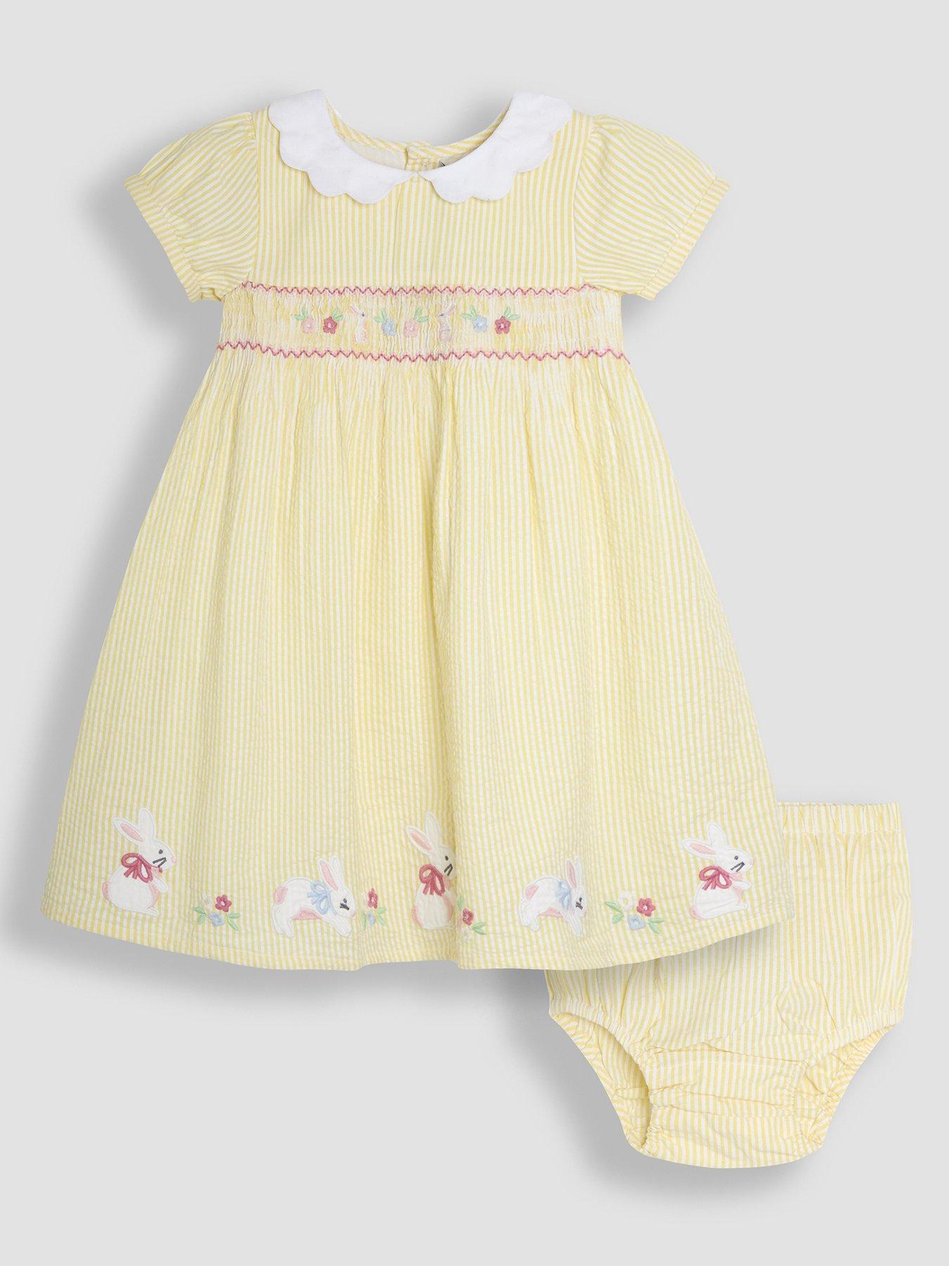 JoJo Maman Bebe Girls Bunny Applique Stripe Pretty Summer Dress - Yellow