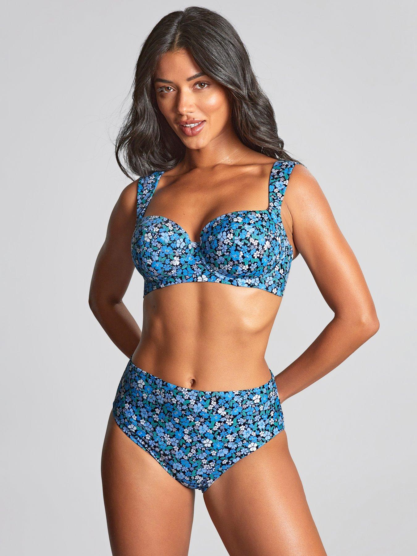  image of panache-swim-posy-print-blue-high-waist-bikini-bottom-posy-print