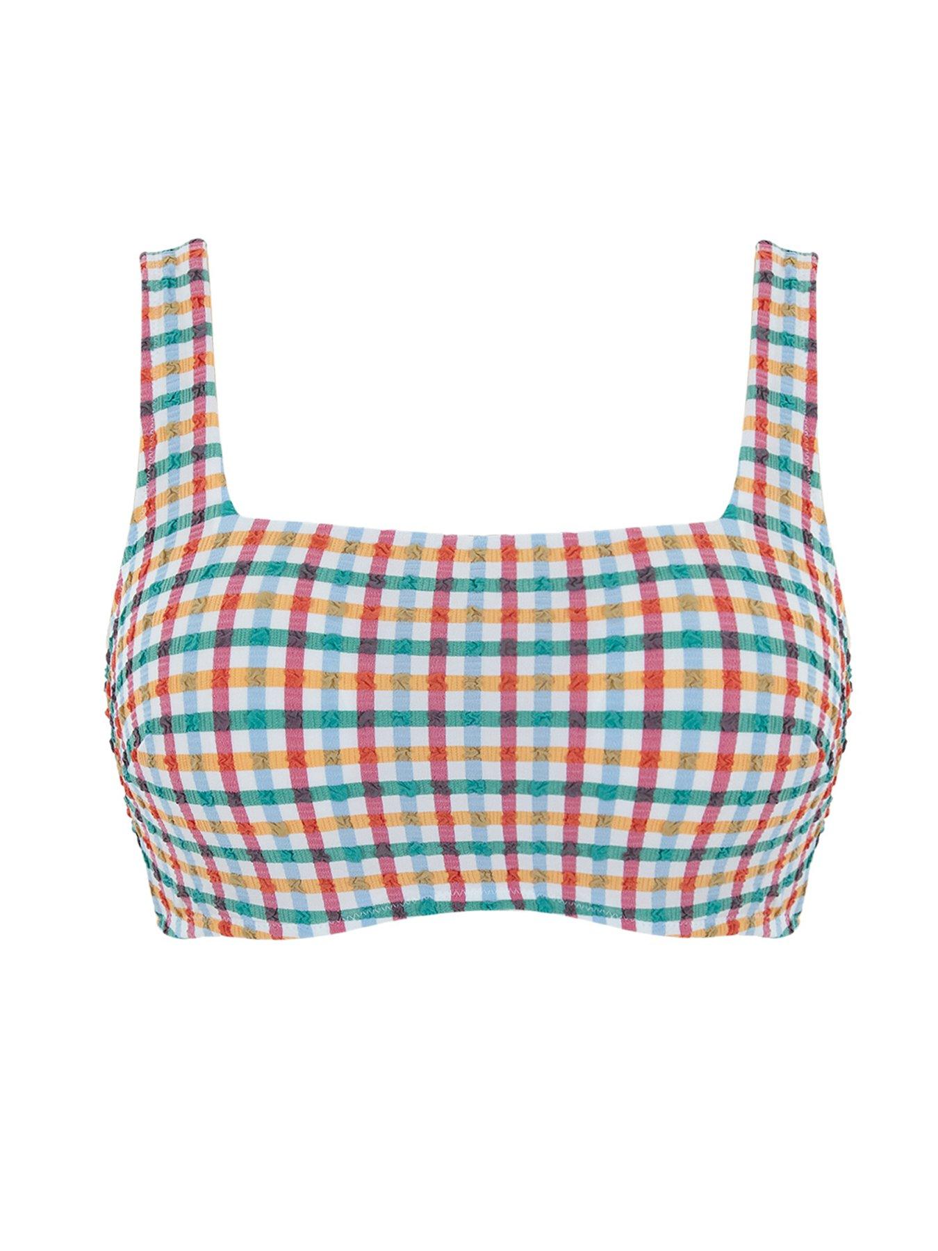  image of panache-swim-gina-seersucker-multi-check-balcony-bikini-top-seersucker-multi