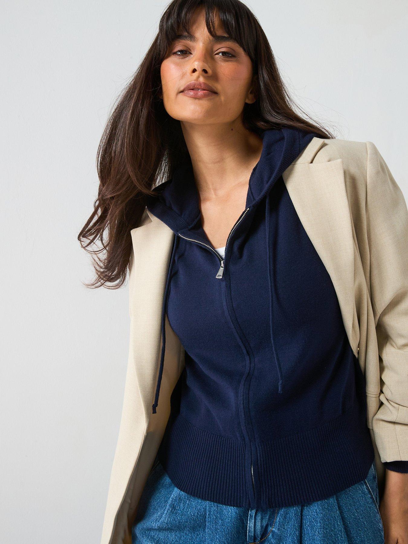 undefined Classic Comfort Knitted Zip Through Hoodie - Navy