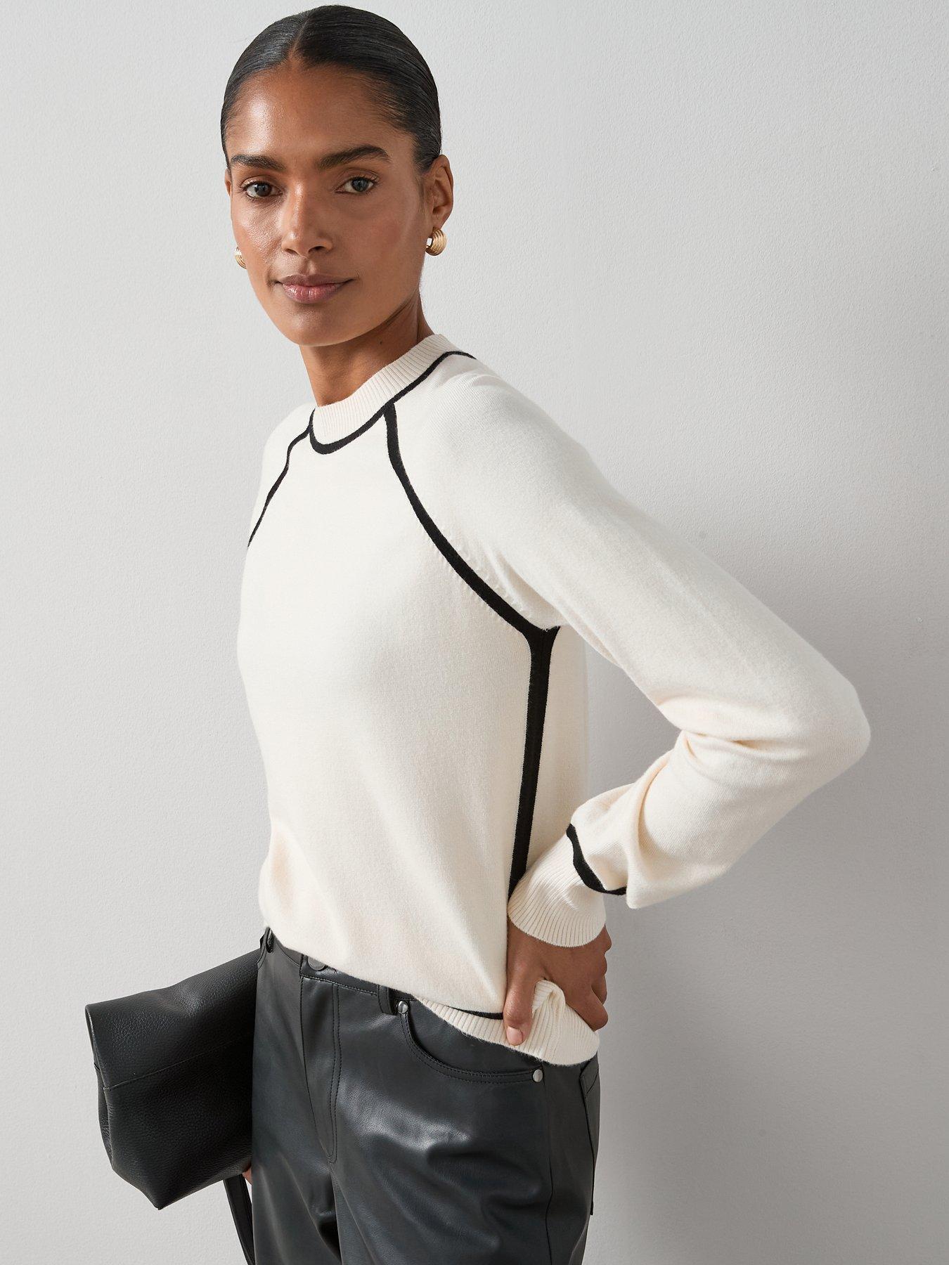 undefined Classic Comfort Crew Neck Jumper with Tipping - Cream
