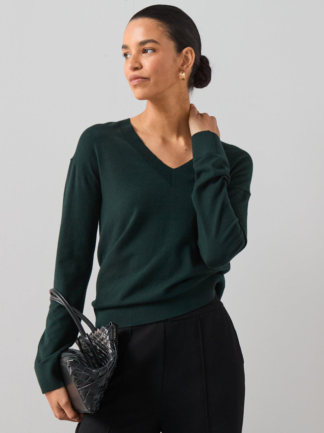 undefined Classic Comfort V Neck Jumper - Dark Green