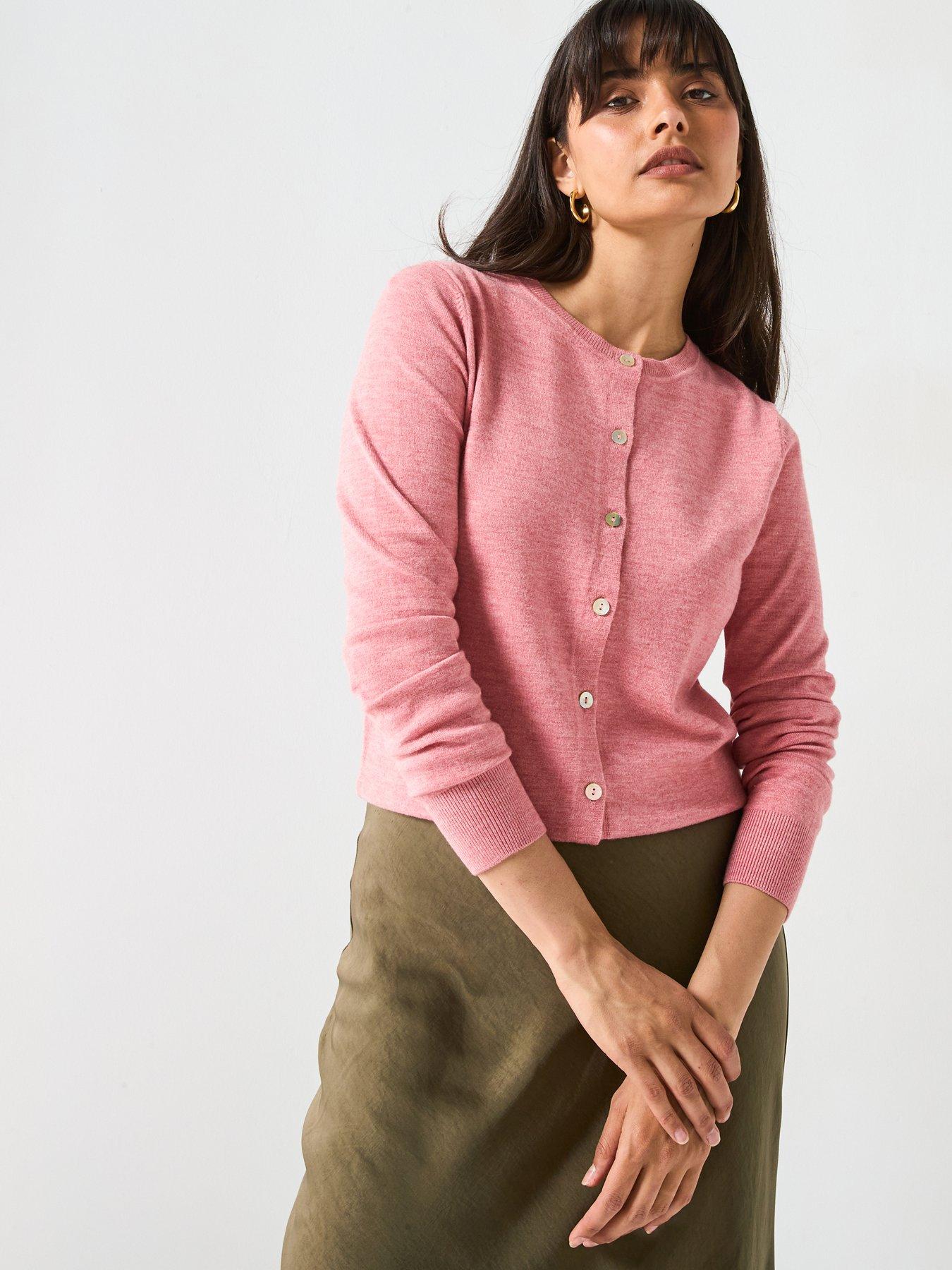 undefined Classic Comfort Crew Neck Cardigan - Pink