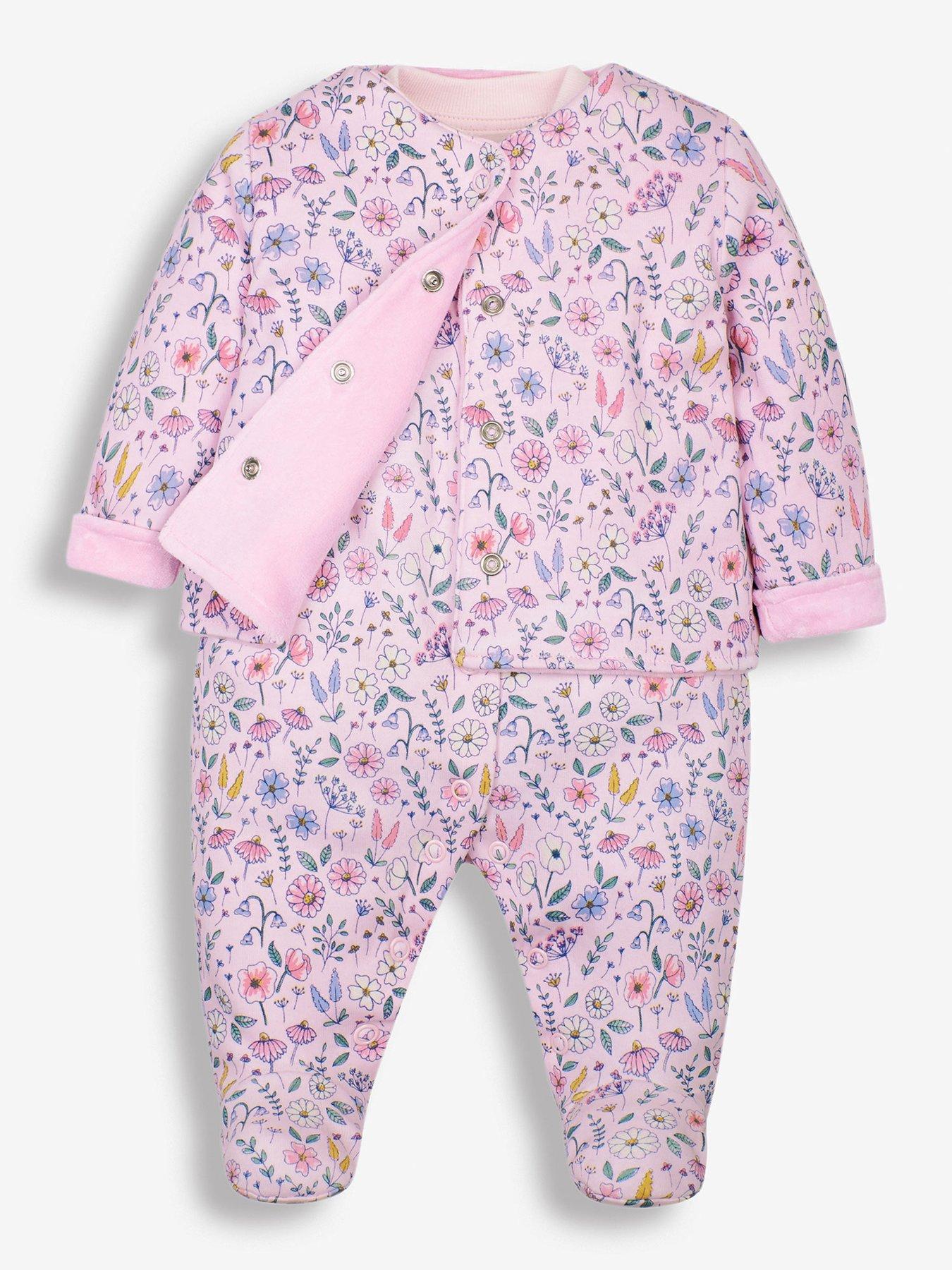  image of jojo-maman-bebe-baby-girls-2-piece-sleepsuit-velour-jacket-set-multi