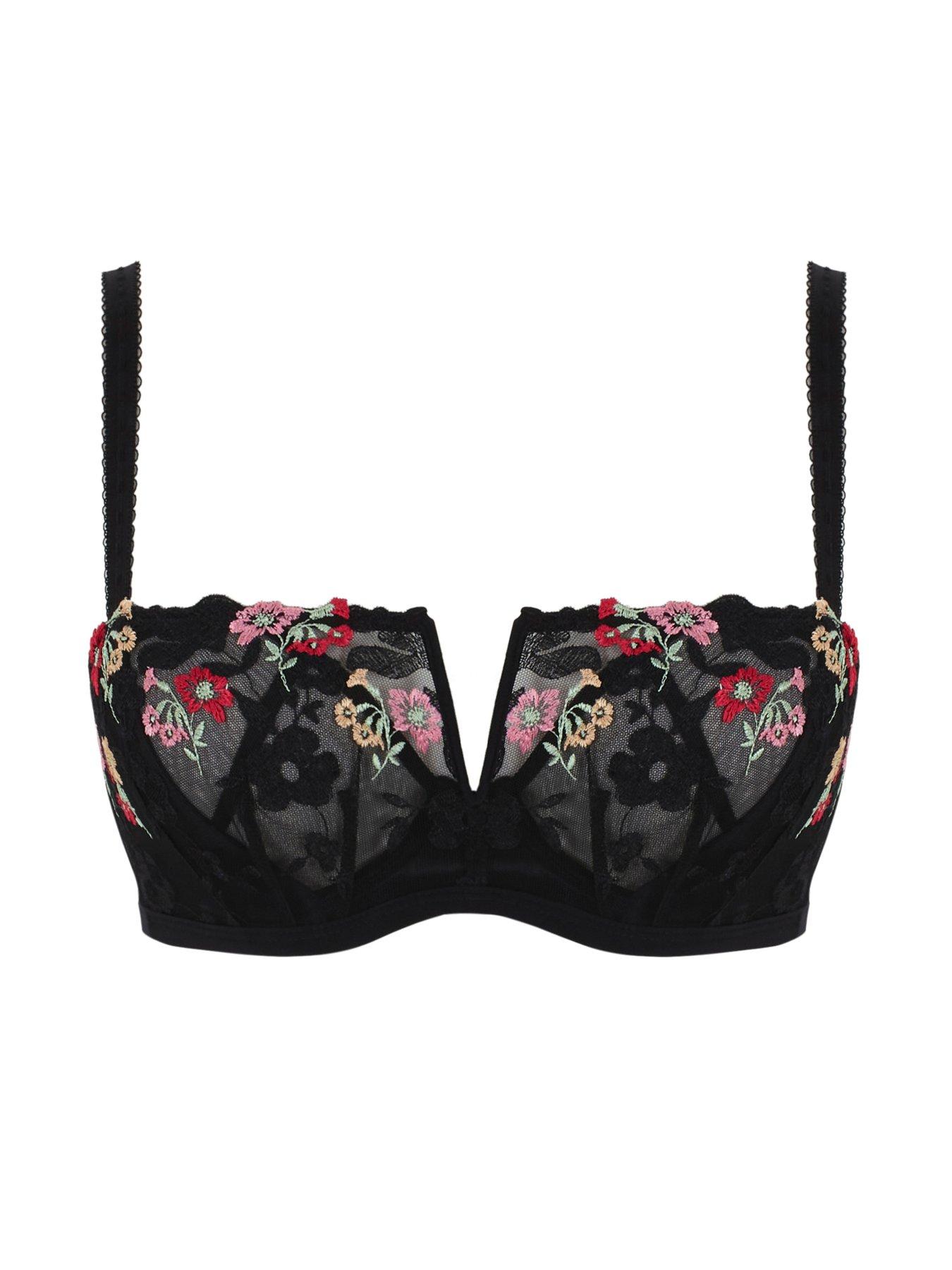  image of panache-ottilie-black-low-v-front-wired-balcony-bra-black