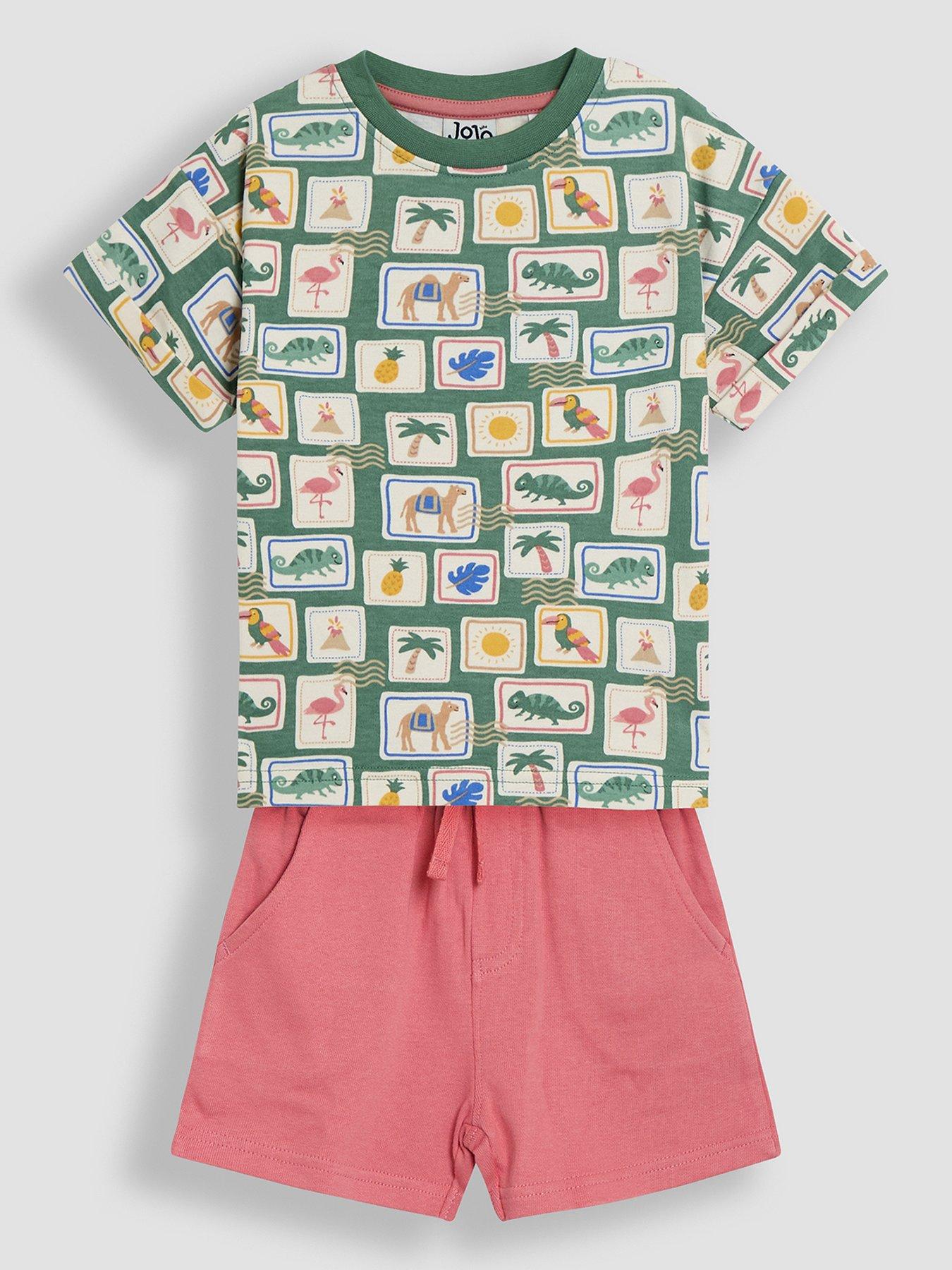  image of jojo-maman-bebe-boys-tropical-postcard-print-t-shirt-short-set-khaki