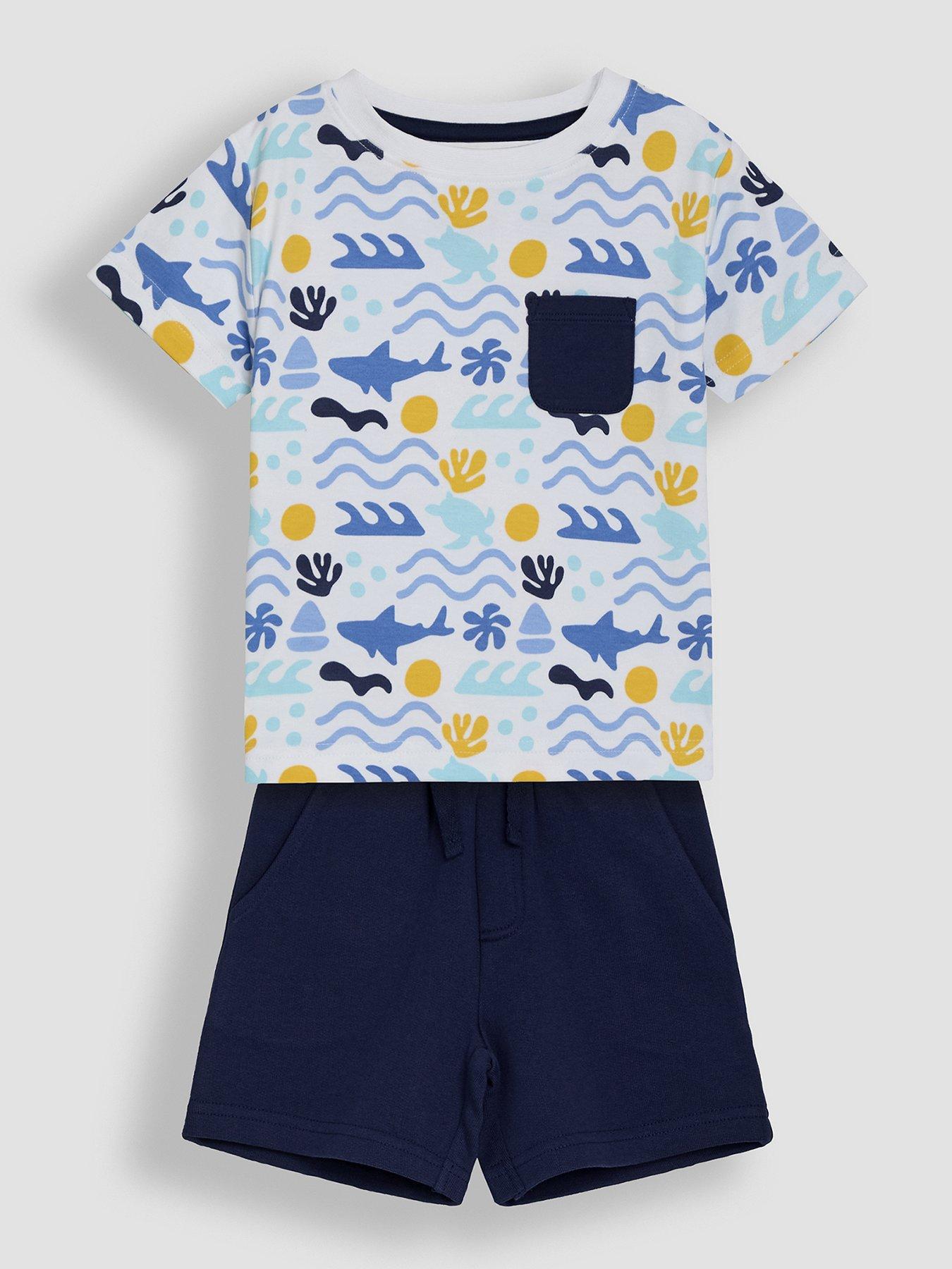 JoJo Maman Bebe Boys 2-Piece Sea Ocean T-Shirt  &  Short Set - Navy