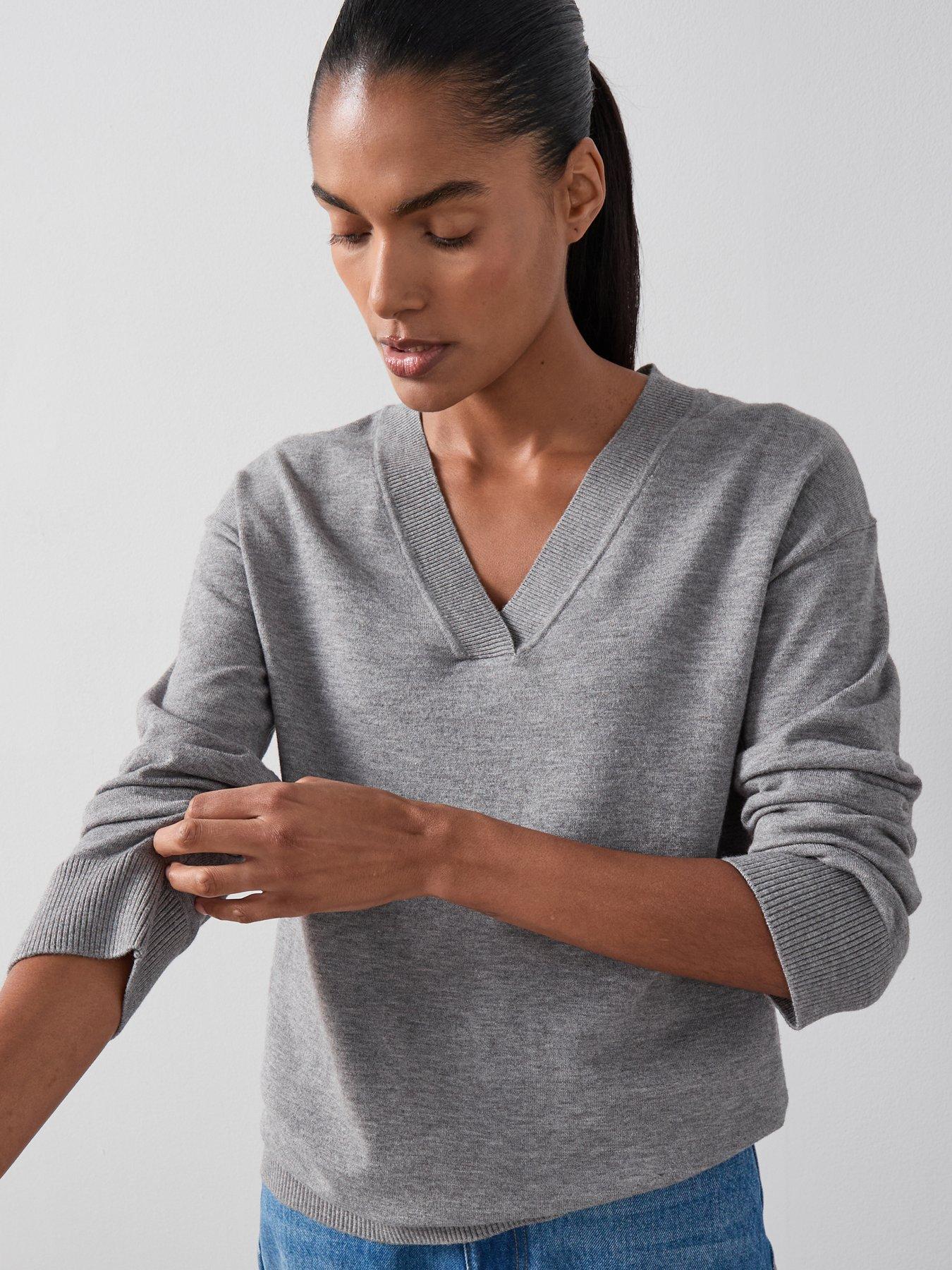 Image 1 of 6 of The Very Collection Classic Comfort V Neck Longline Jumper - Grey